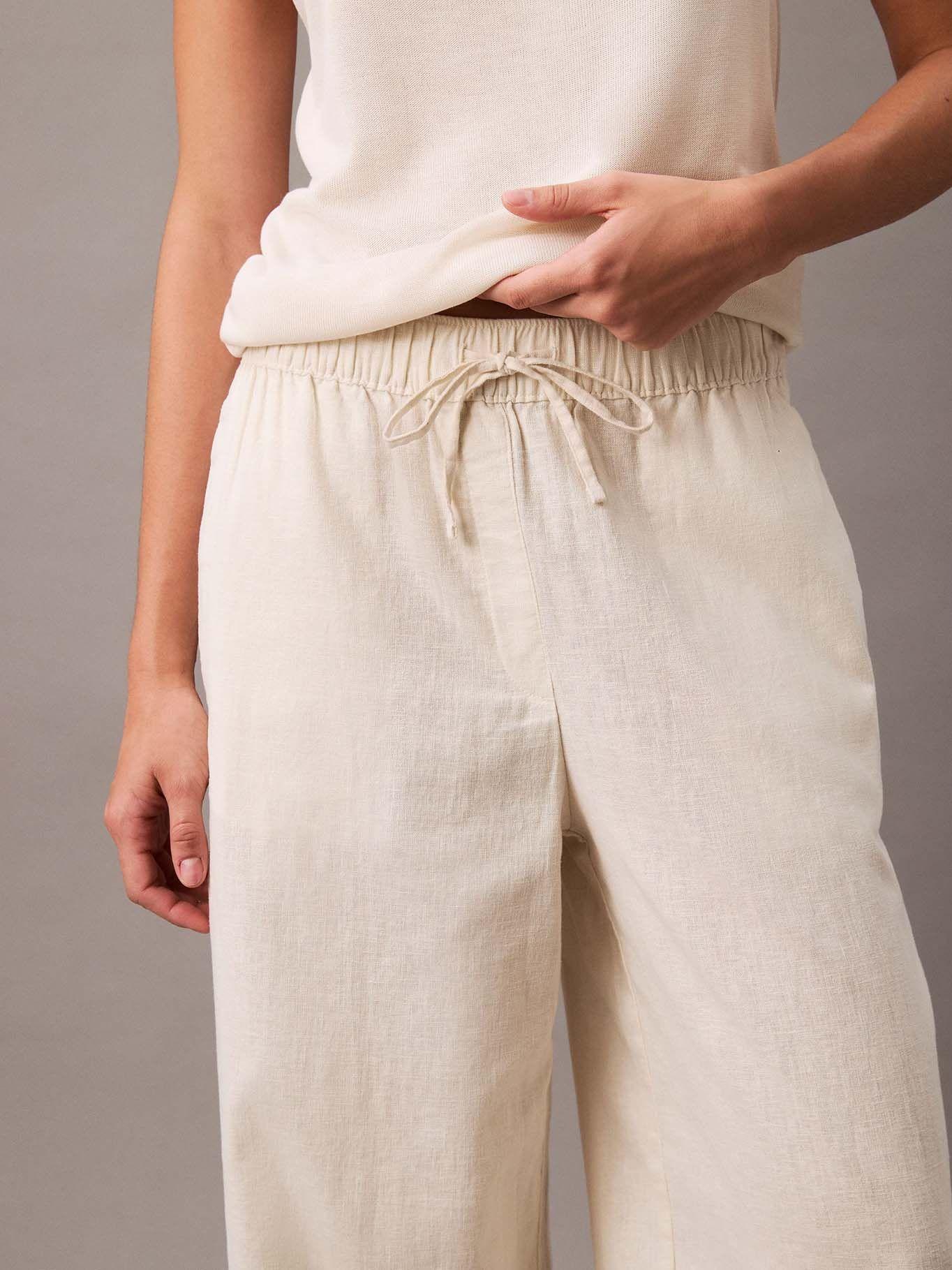 Pantalón Lino con Cintura Elástica Beige Calvin Klein-2
