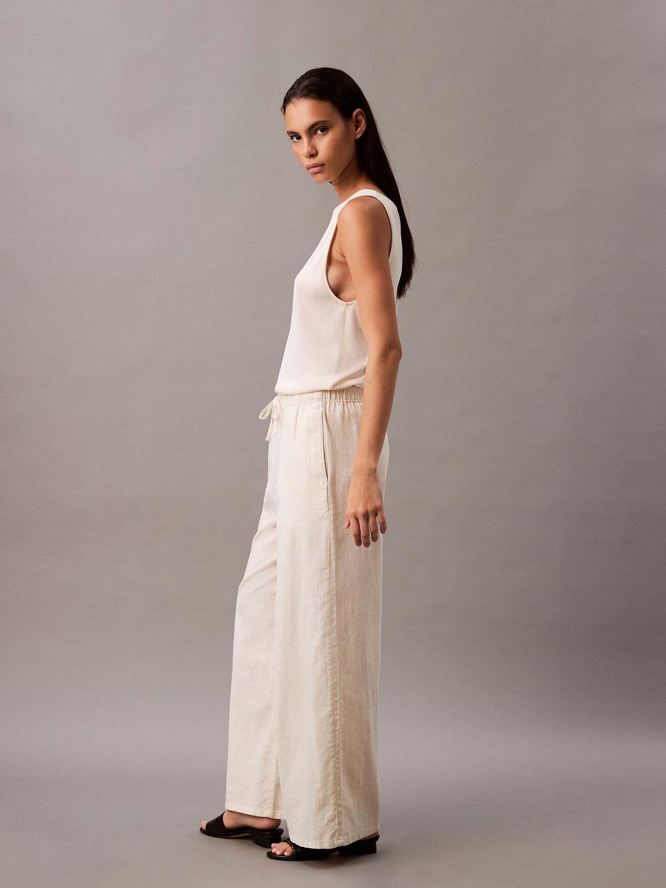 Pantalón Lino con Cintura Elástica Beige Calvin Klein-3