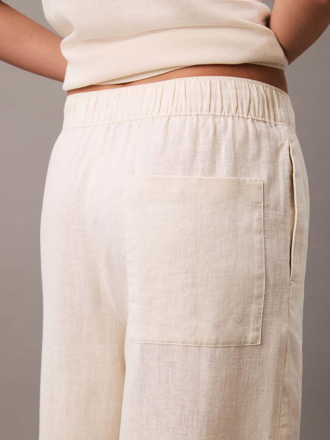 Pantalón Lino con Cintura Elástica Beige Calvin Klein-4