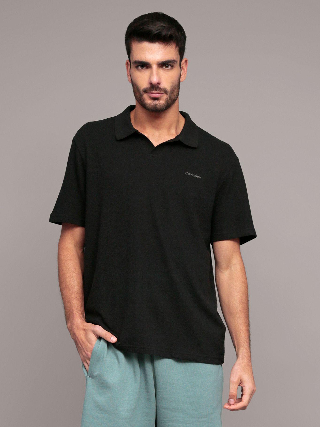 Polo crepé sin botones cuello abieto Negro Calvin Klein-0