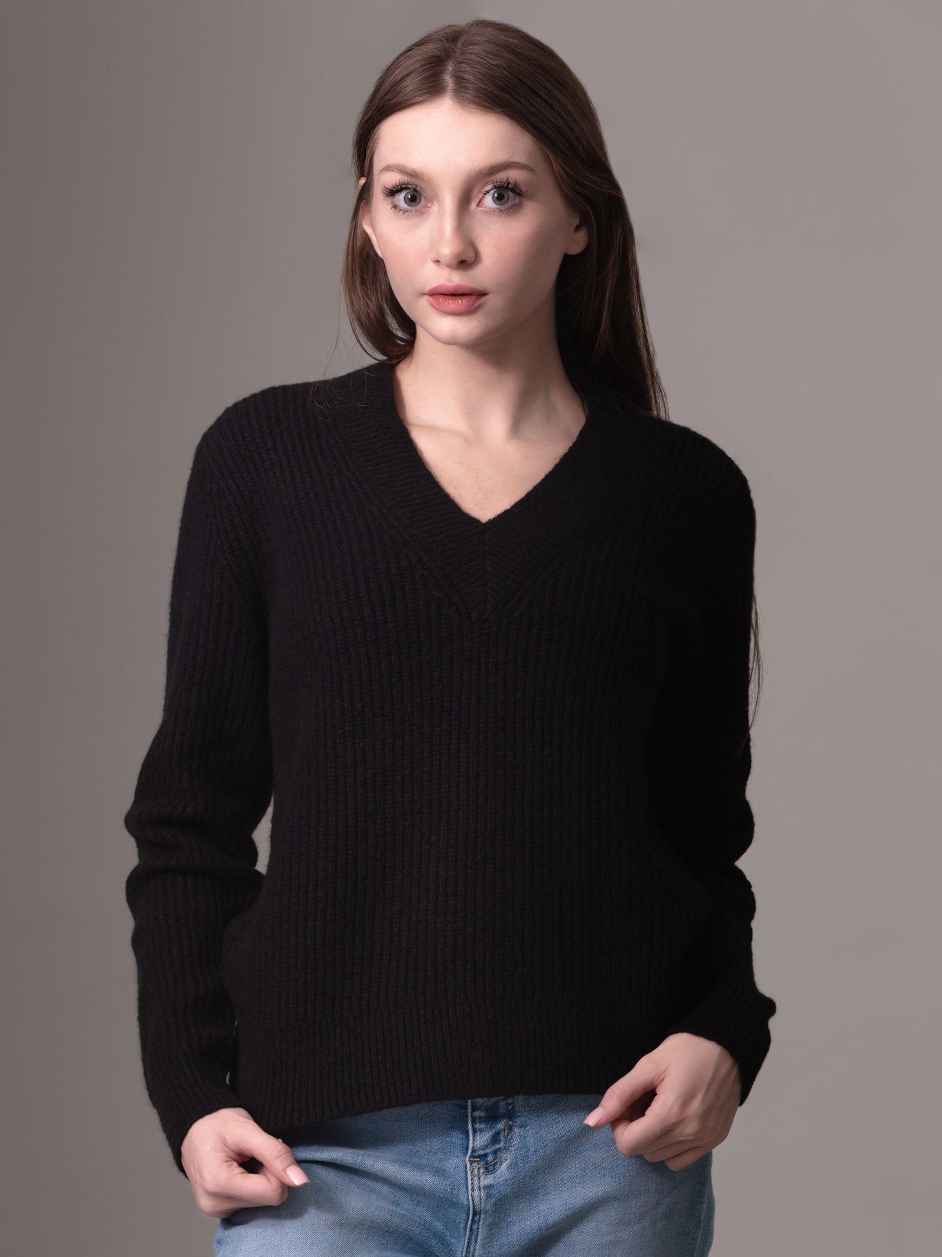 Sweater Boucle V Neck Relaxed Negro Calvin Klein-0