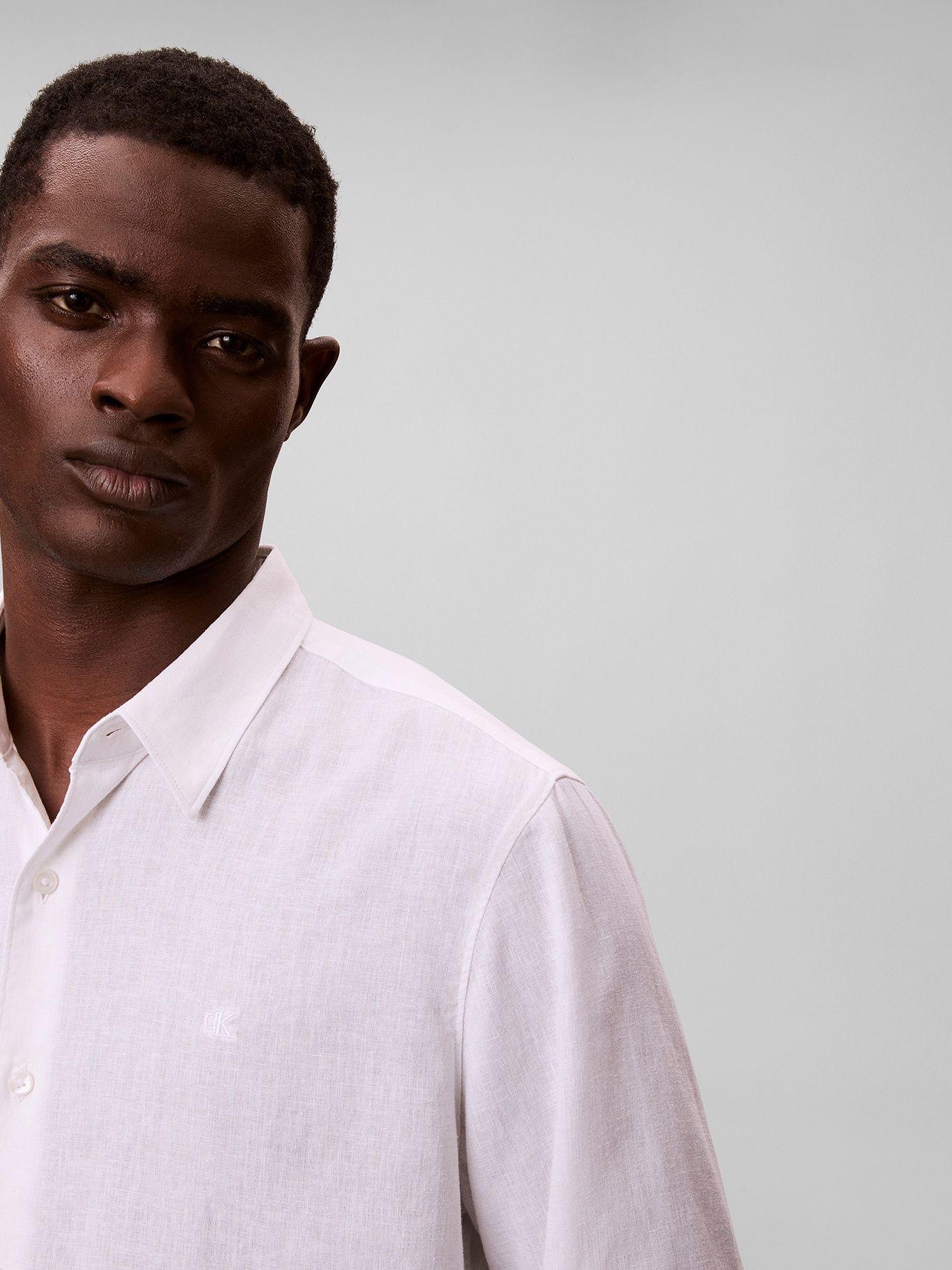 Camisa Easy Fit de Lino Blanco Calvin Klein-4