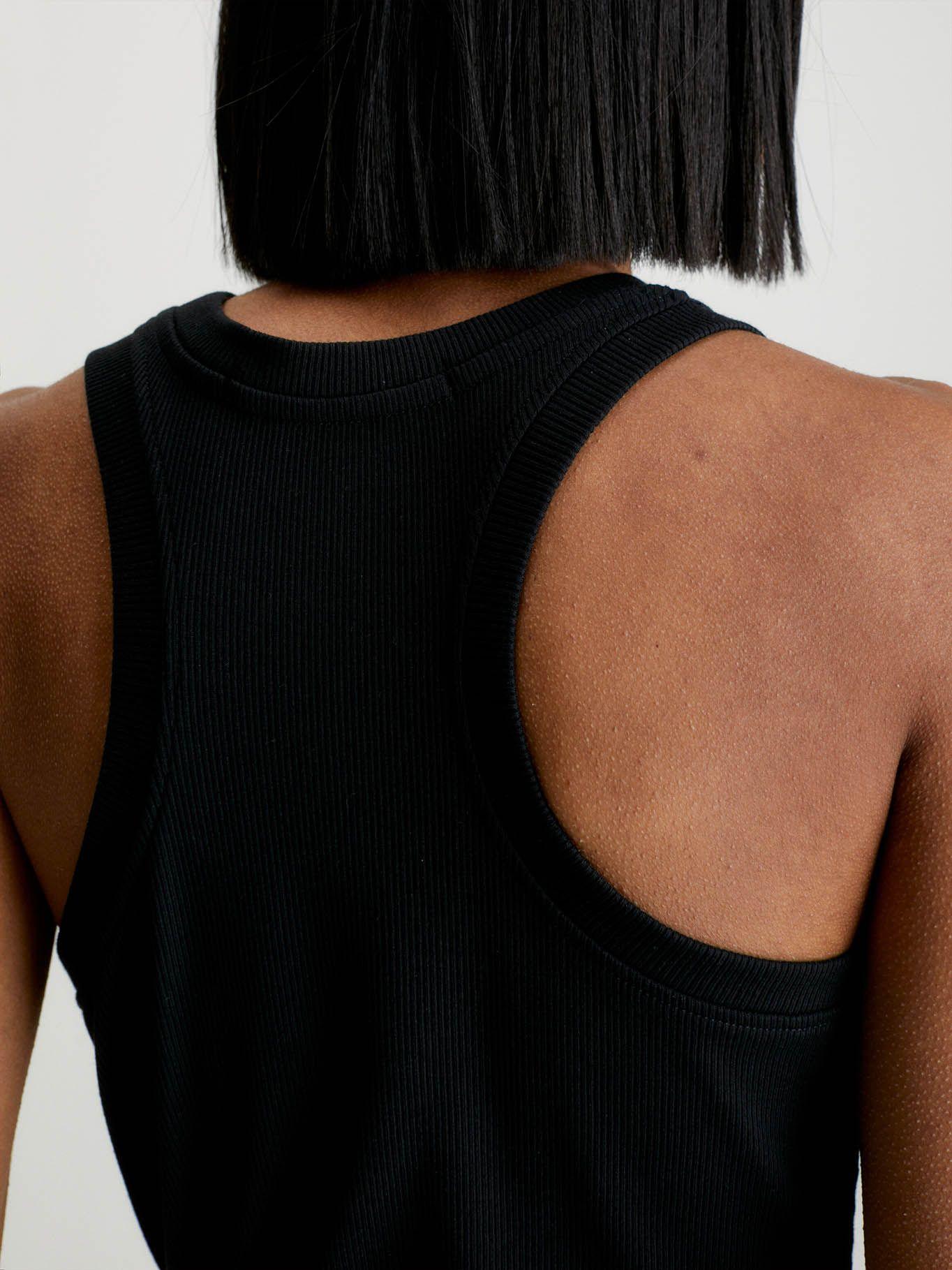 Vestido de tirantes de canalé slim con monograma Negro Calvin Klein-3