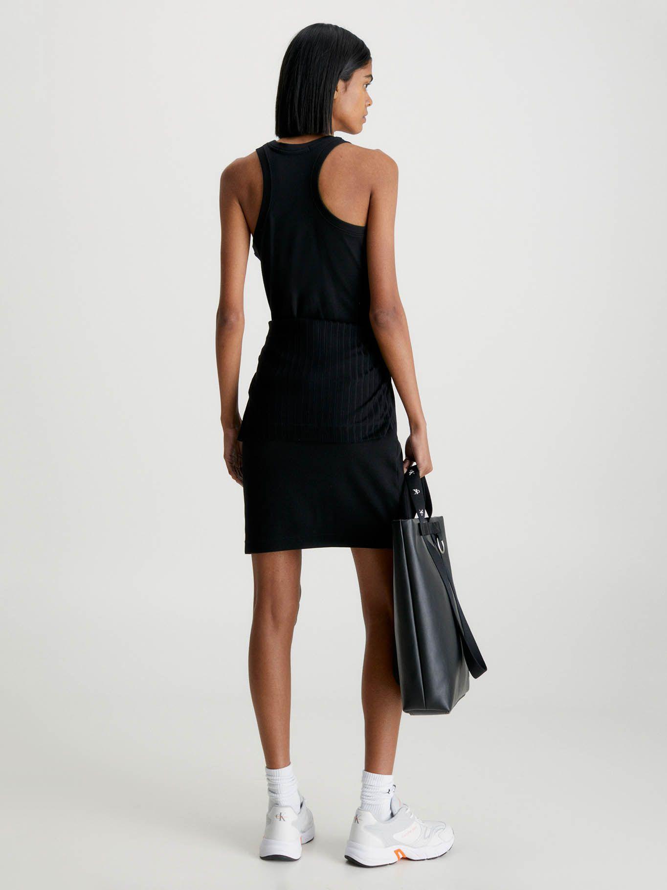 Vestido de tirantes de canalé slim con monograma Negro Calvin Klein-1
