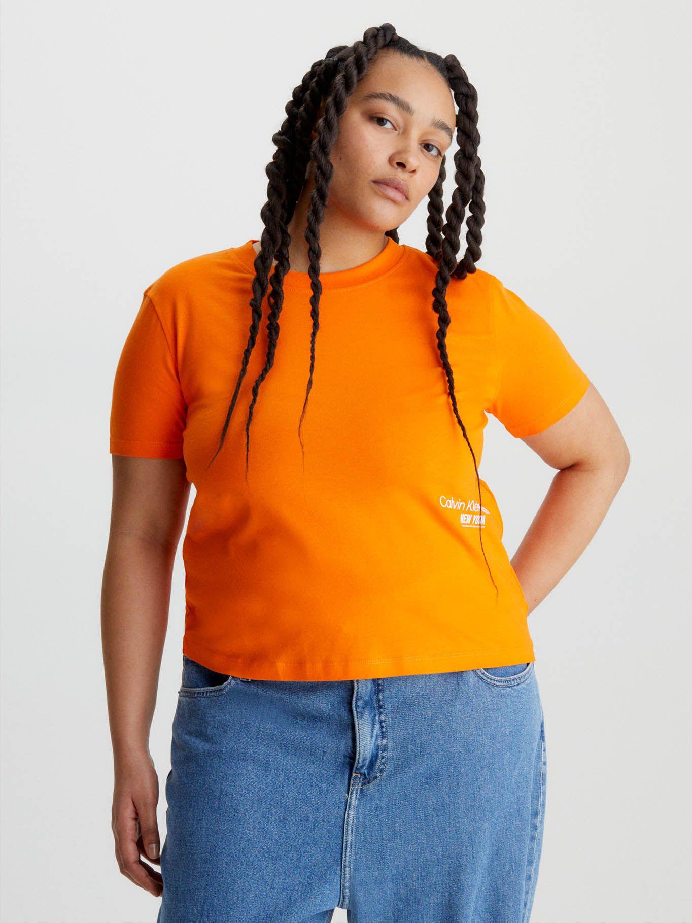 Camiseta Cropped con logo Naranja Calvin Klein-4