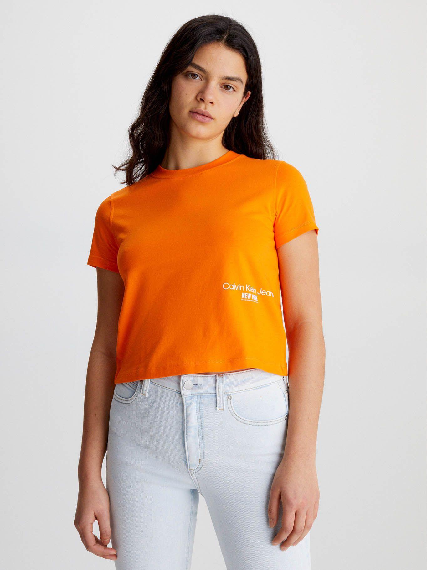 Camiseta Cropped con logo Naranja Calvin Klein-0