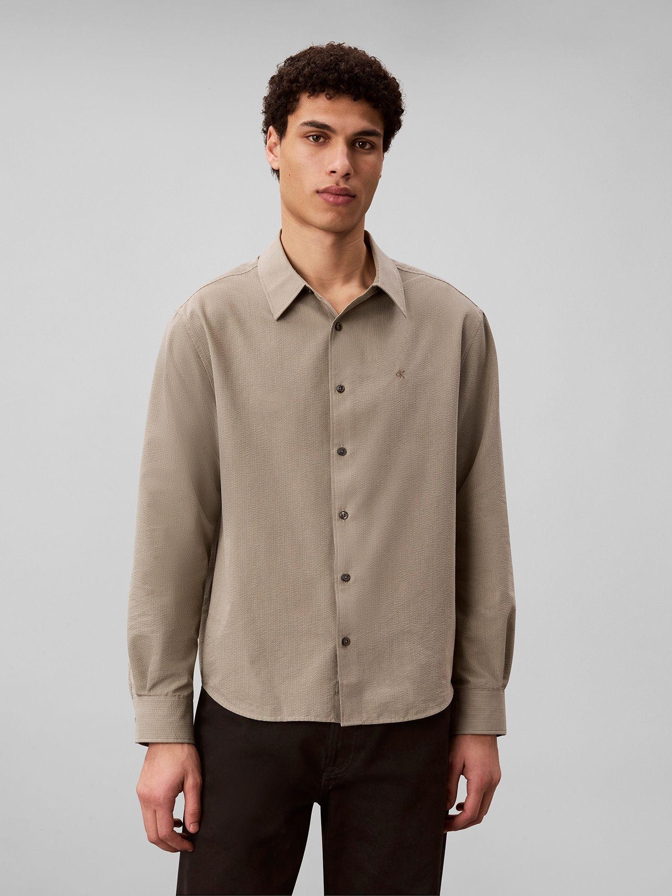 Camisa Manga Larga de Rayas Beige Calvin Klein-0
