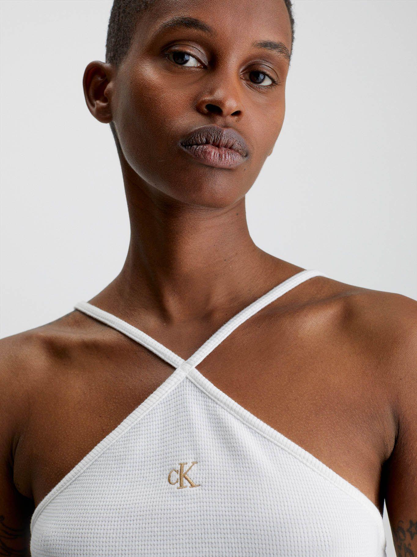 Vestido cogido al cuello de algodón gofrado Blanco Calvin Klein-2