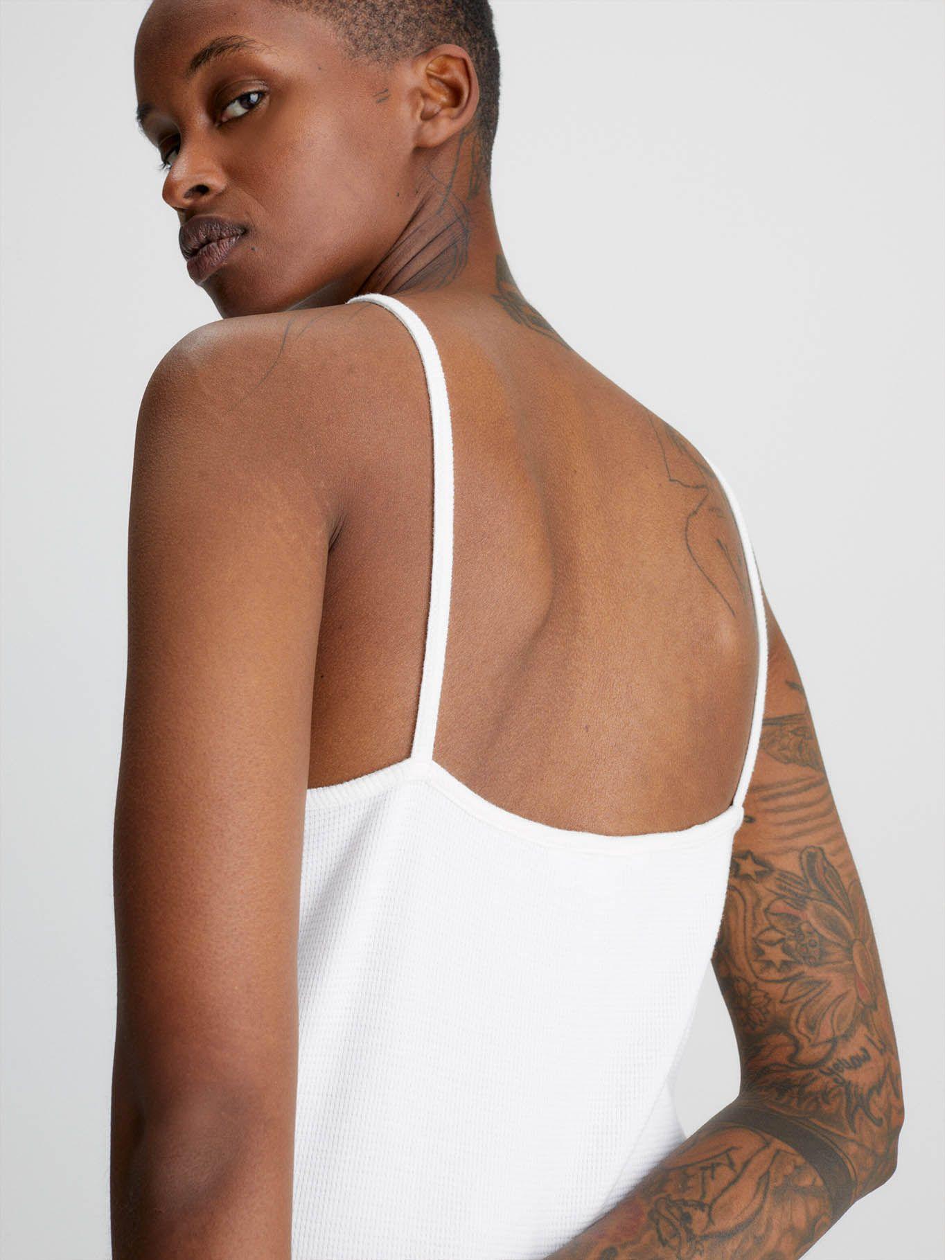 Vestido cogido al cuello de algodón gofrado Blanco Calvin Klein-3