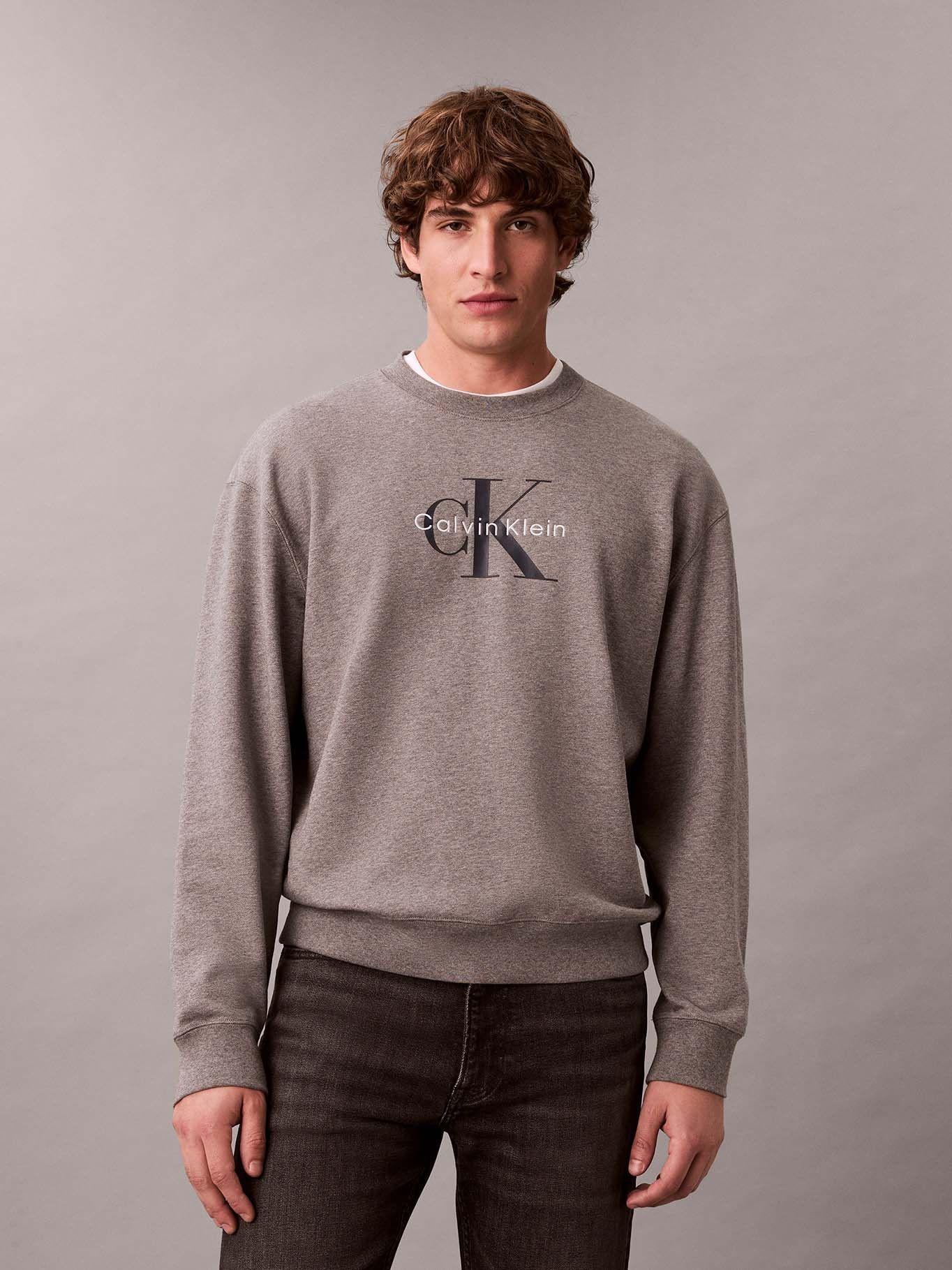 Polerón Felpa con Monograma Estampado Gris Calvin Klein-0