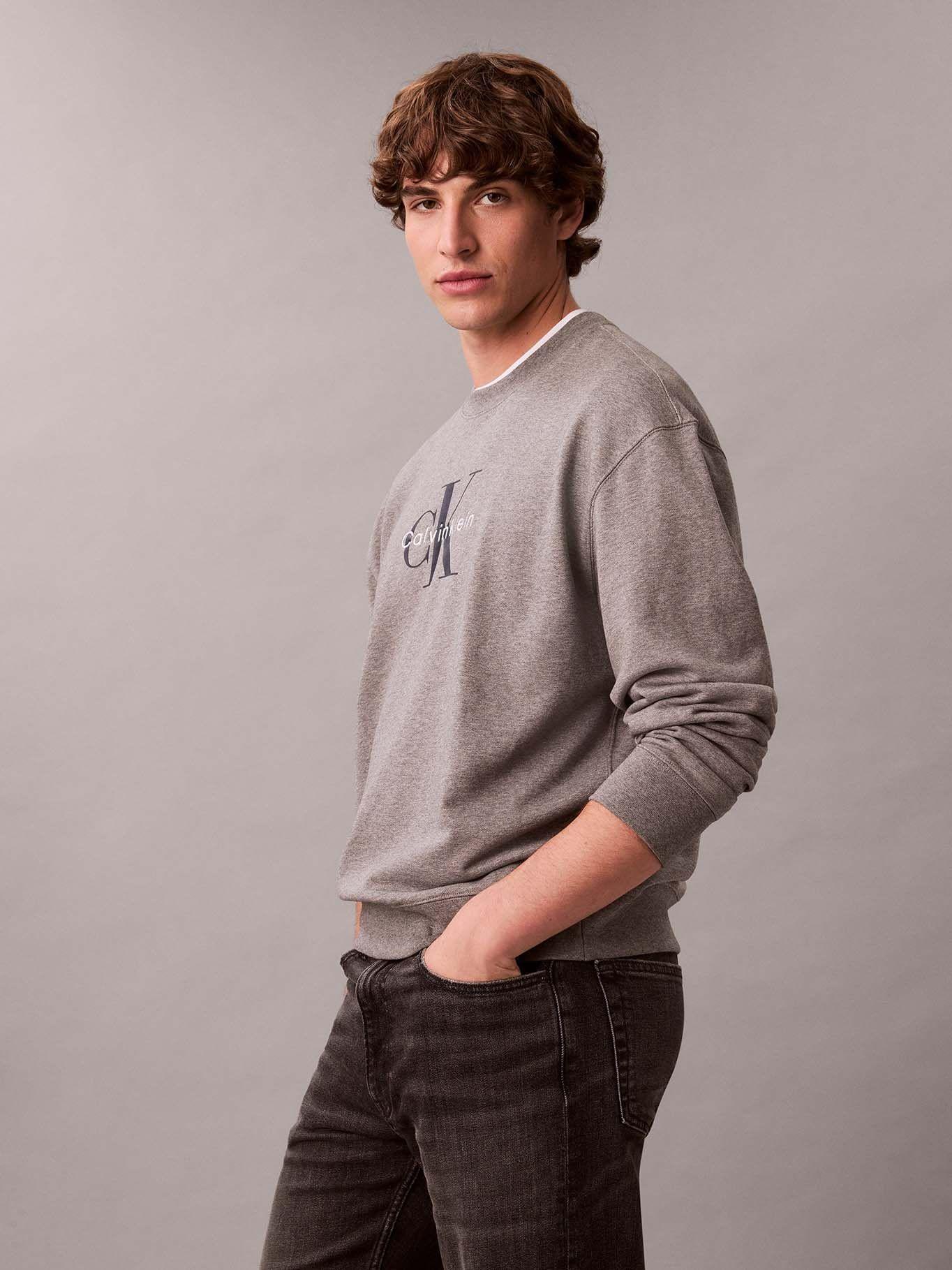 Polerón Felpa con Monograma Estampado Gris Calvin Klein-3