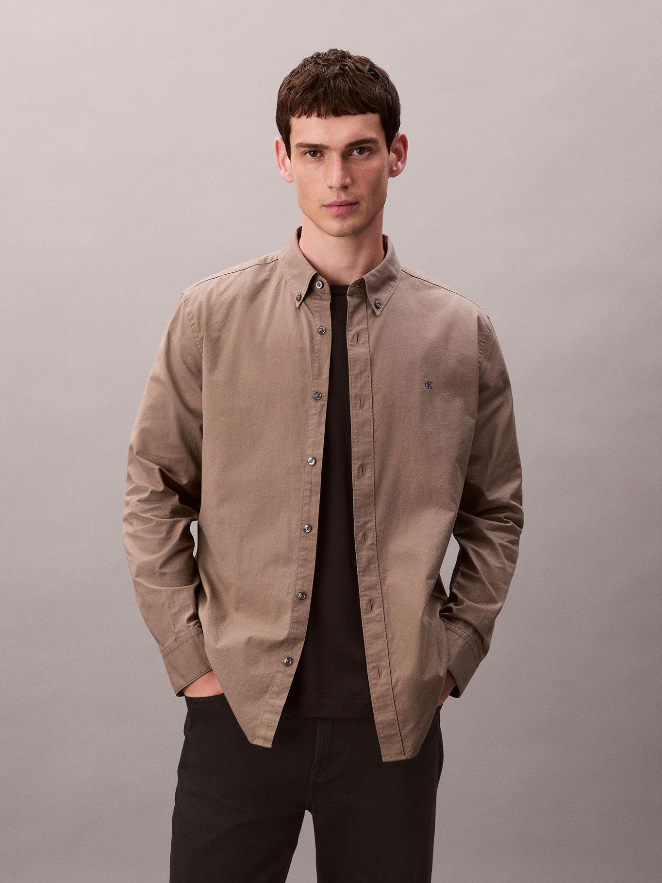 Camisa Oxford Clásica Beige Calvin Klein-0