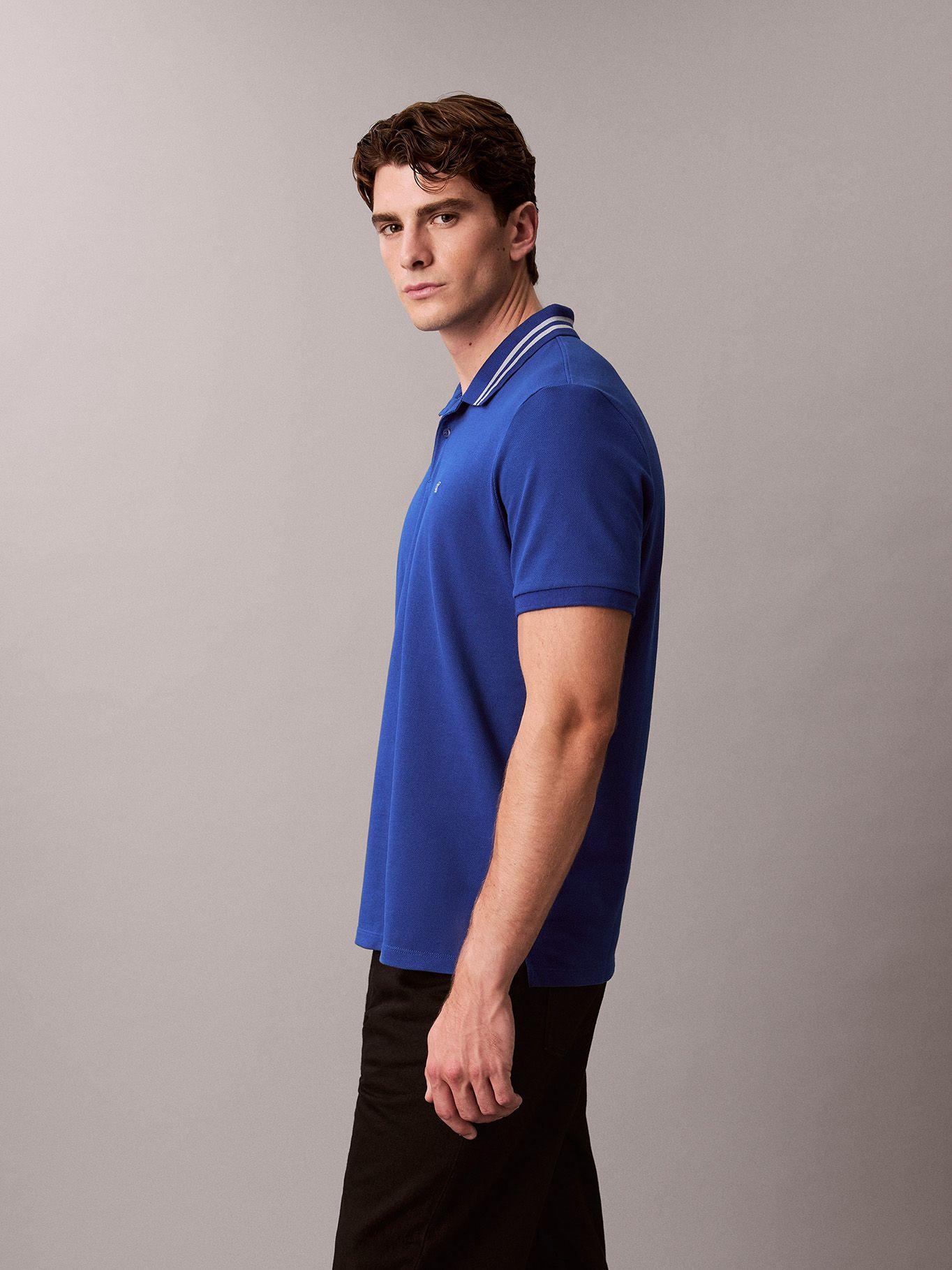 Polo con Contraste en Cuello Azul Calvin Klein-3