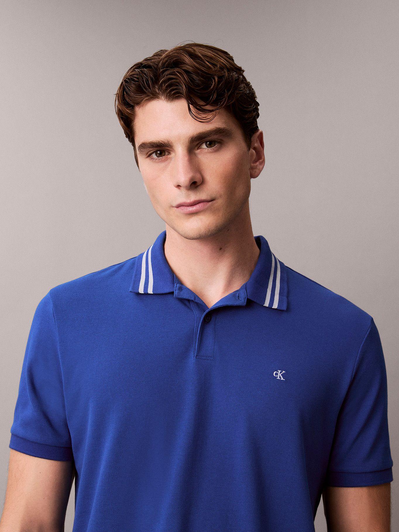 Polo con Contraste en Cuello Azul Calvin Klein-4