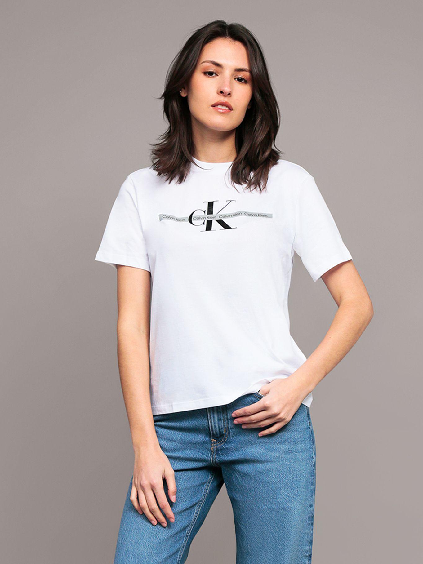 Polera classic con logo tape Blanco Calvin Klein-0