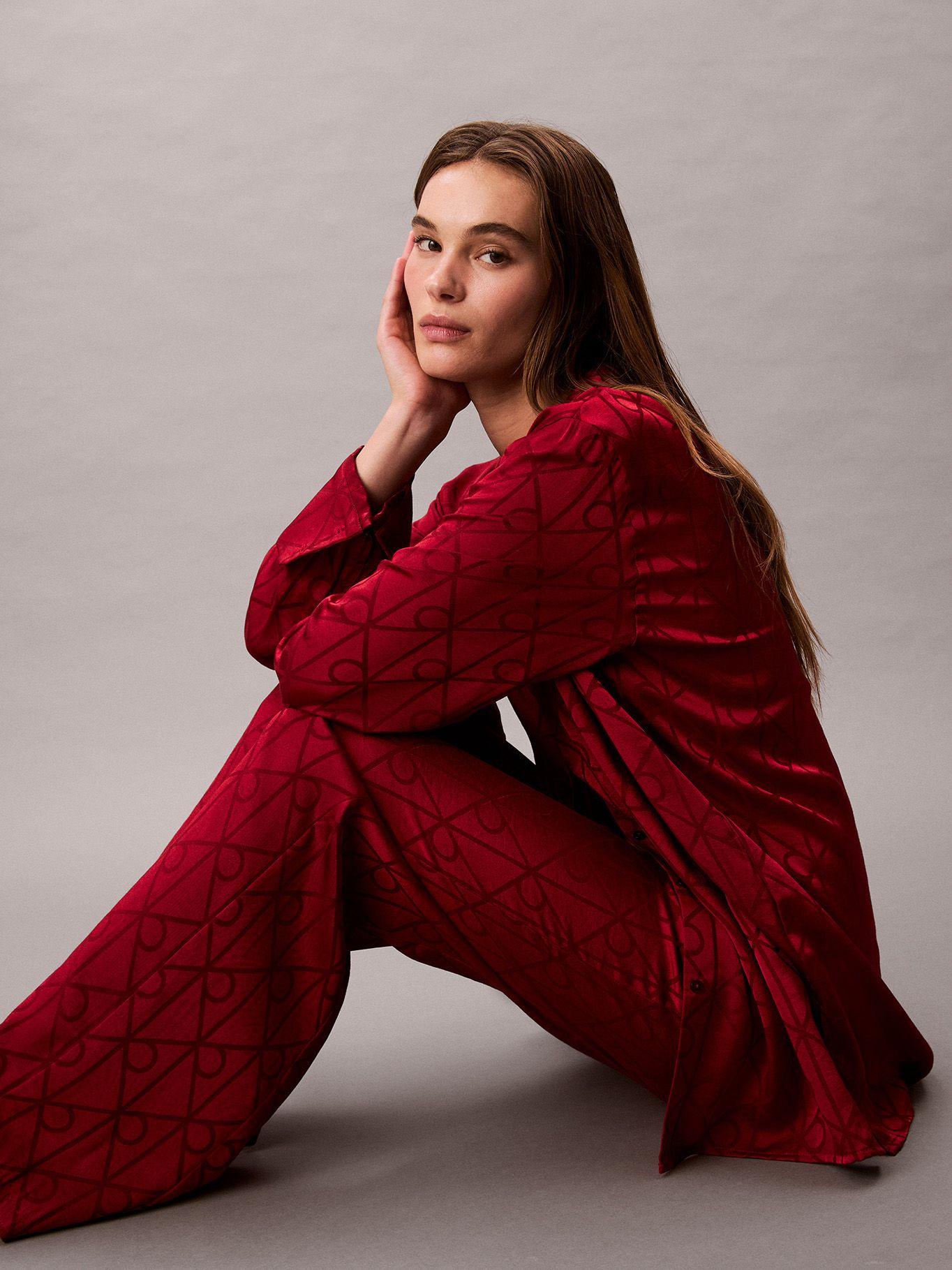 Camisa Pijama de Satén con Estampado Rojo Calvin Klein-3