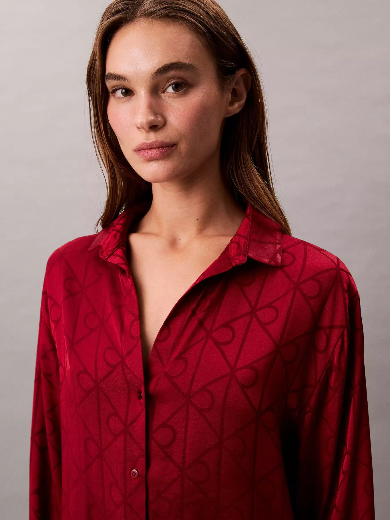 Camisa Pijama de Satén con Estampado Rojo Calvin Klein-4