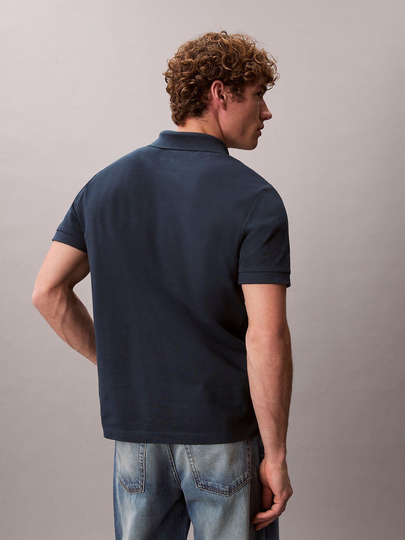 Polo Casual Piqué con Cuello Abierto Azul Calvin Klein-2