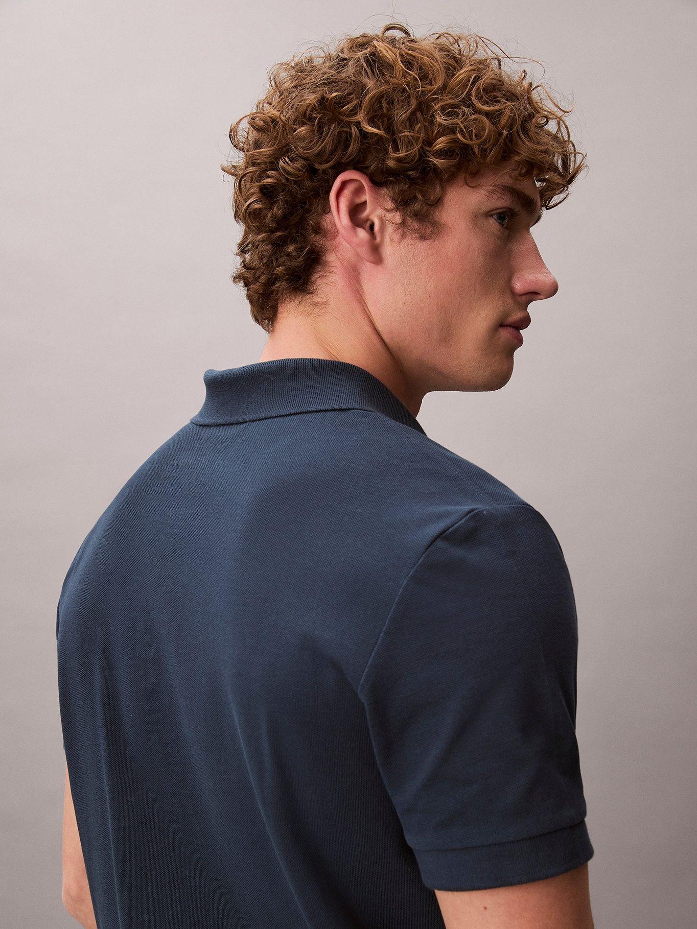 Polo Casual Piqué con Cuello Abierto Azul Calvin Klein-5