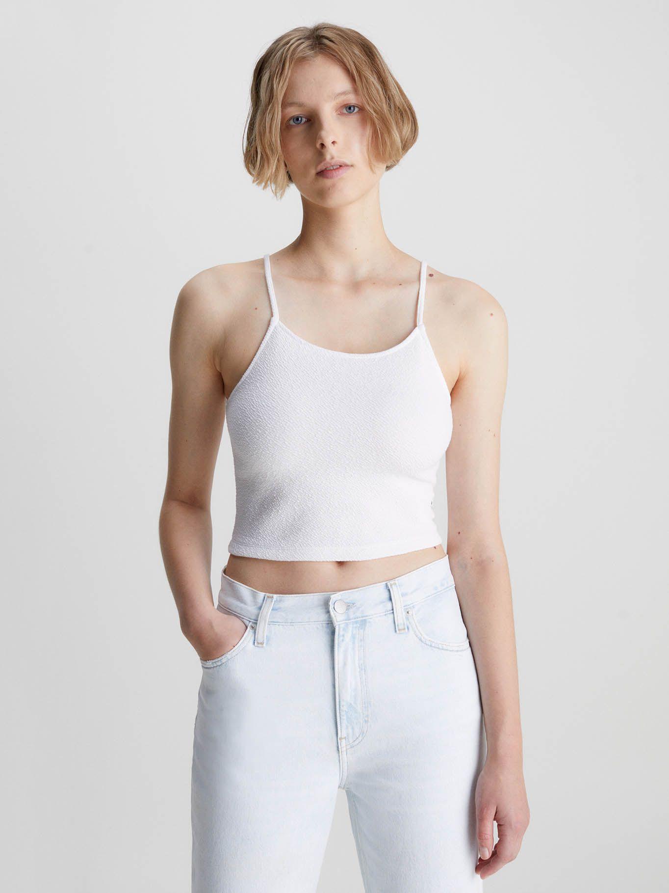 Top cropped elástico milrayas Blanco Calvin Klein-0
