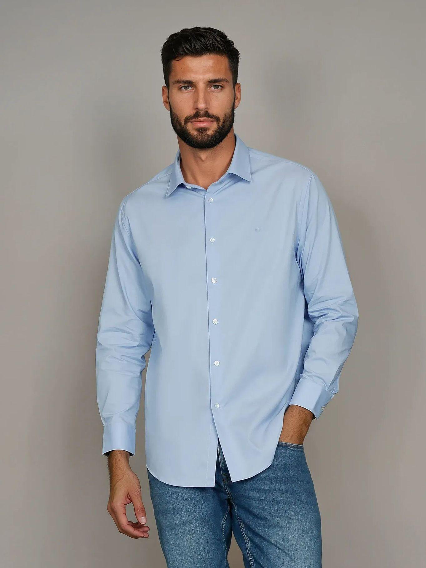 Camisa Slim Stretch Azul Calvin Klein-0