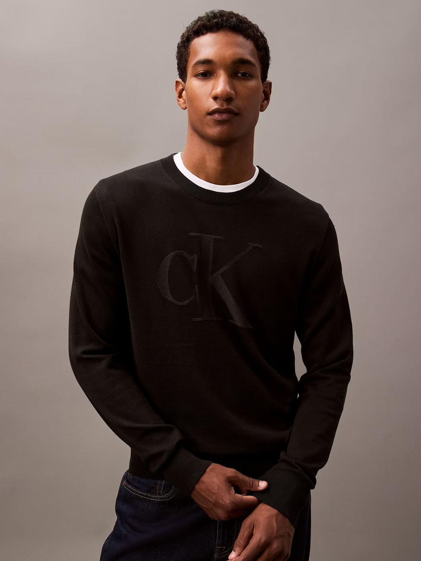 Sweater Algodón y Monograma Tonal Negro Calvin Klein-0