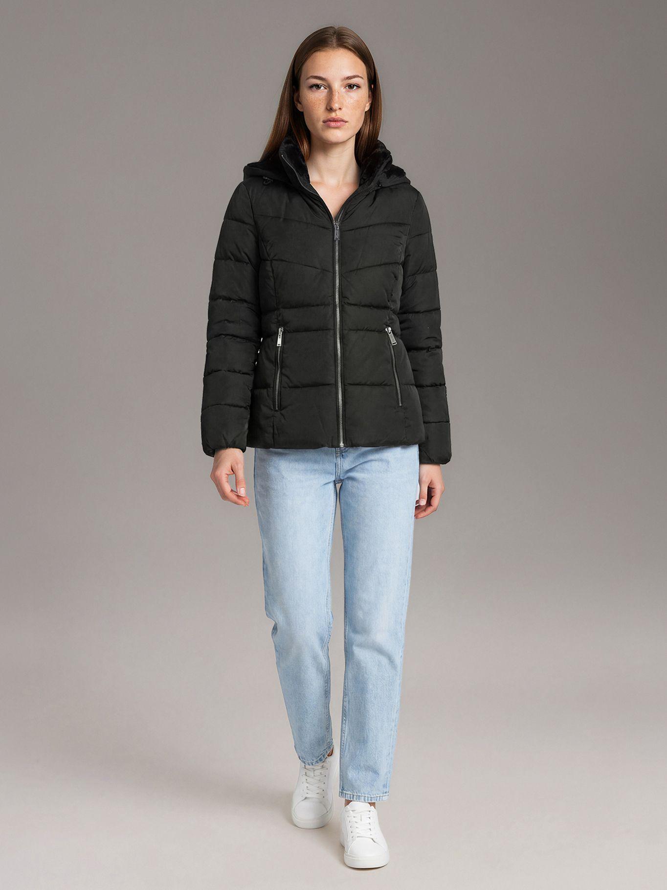 Parka Puffer Corta con Gorro Negro Calvin Klein-1