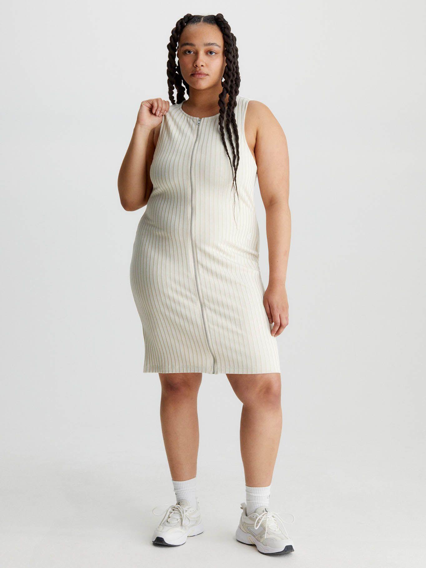 Minivestido con cremallera de canalé Beige Calvin Klein-4
