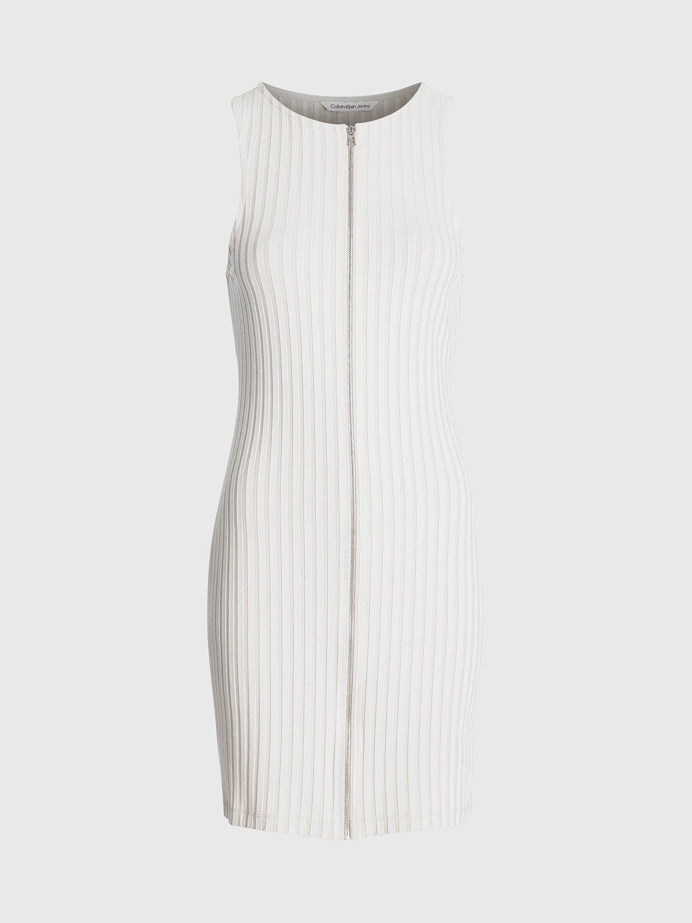Minivestido con cremallera de canalé Beige Calvin Klein-5