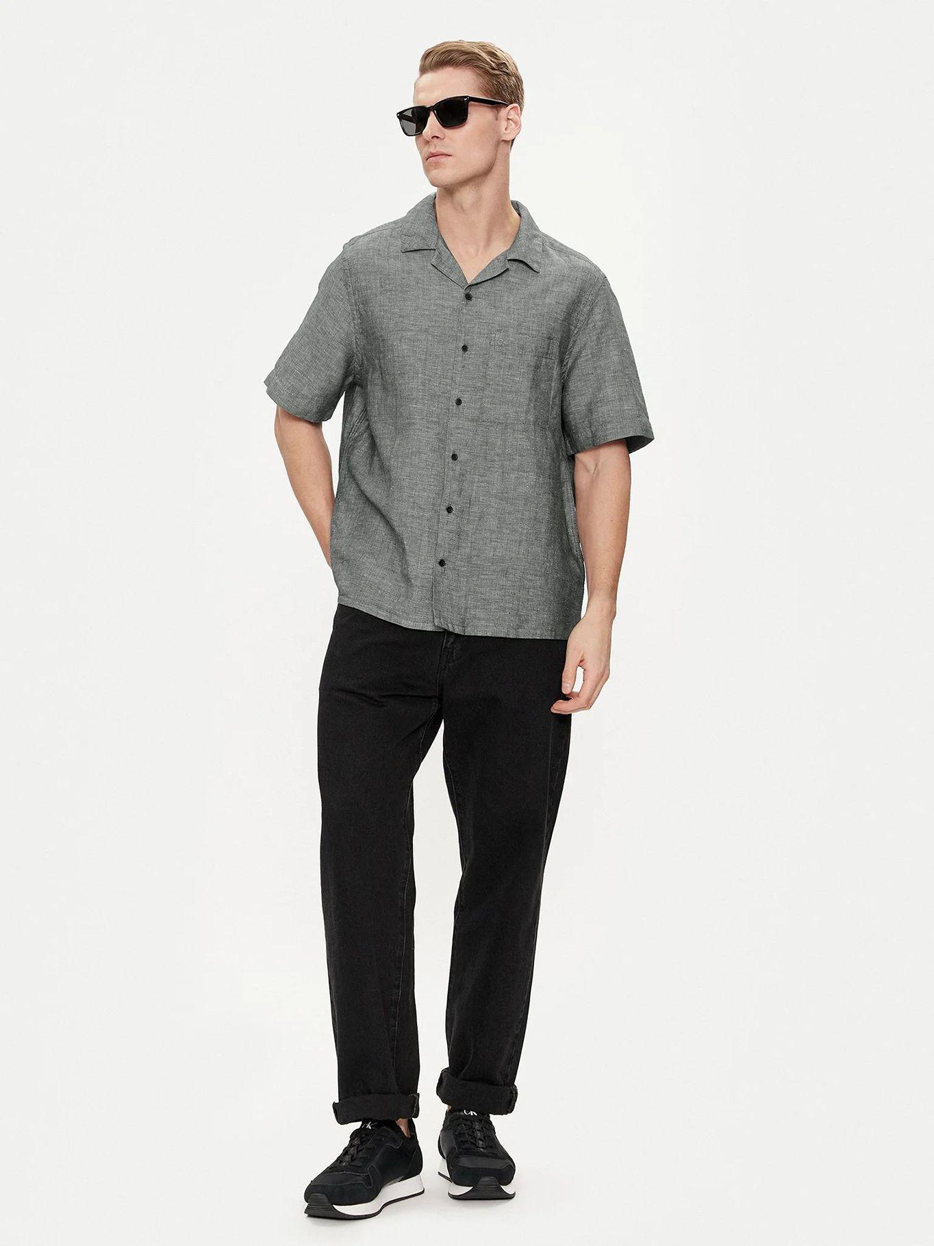 Camisa Linen Cotton Cuban Gris Calvin Klein-1