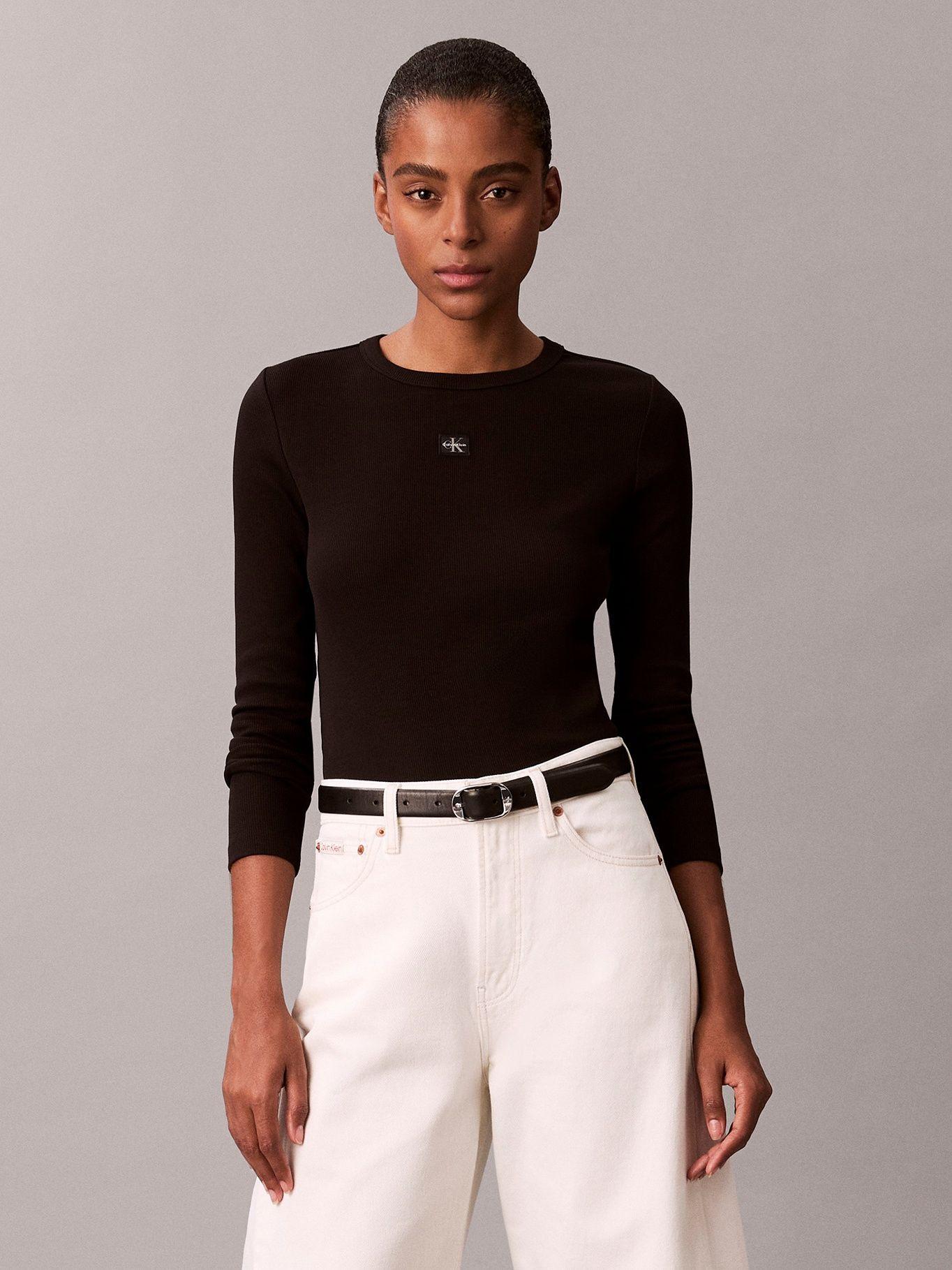 Polera Manga Larga Woven Label Negro Calvin Klein-0