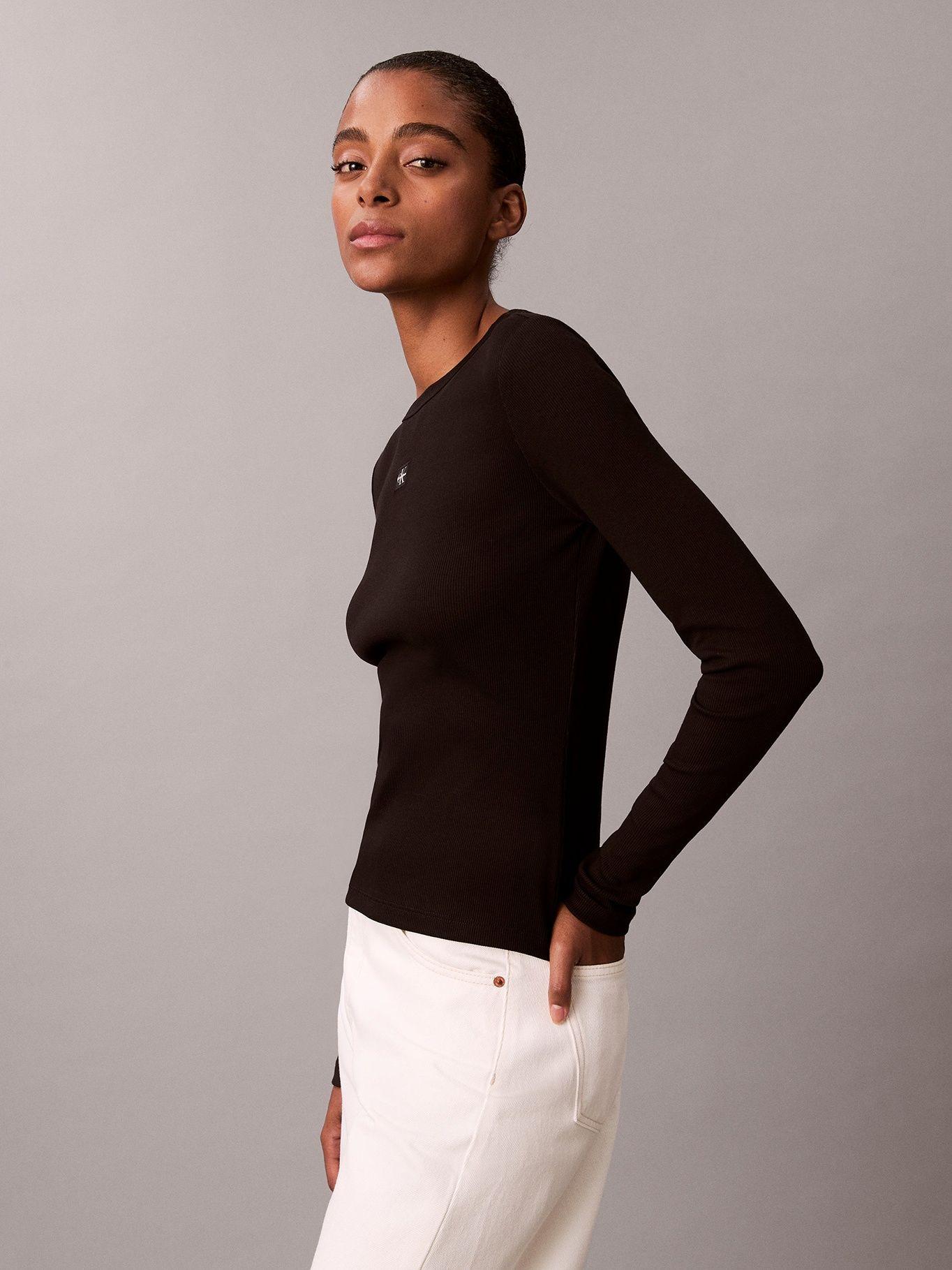 Polera Manga Larga Woven Label Negro Calvin Klein-4