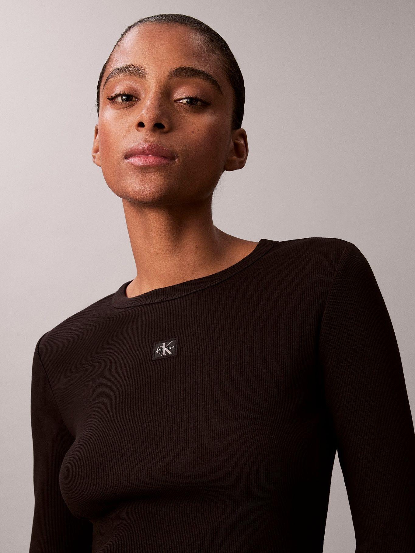 Polera Manga Larga Woven Label Negro Calvin Klein-5