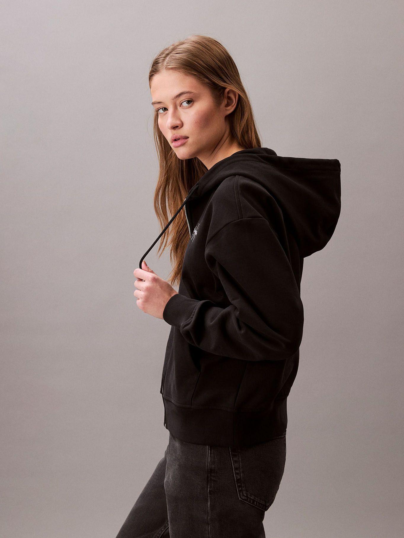 Polerón Cierre Cremallera Gorro Negro Calvin Klein-4