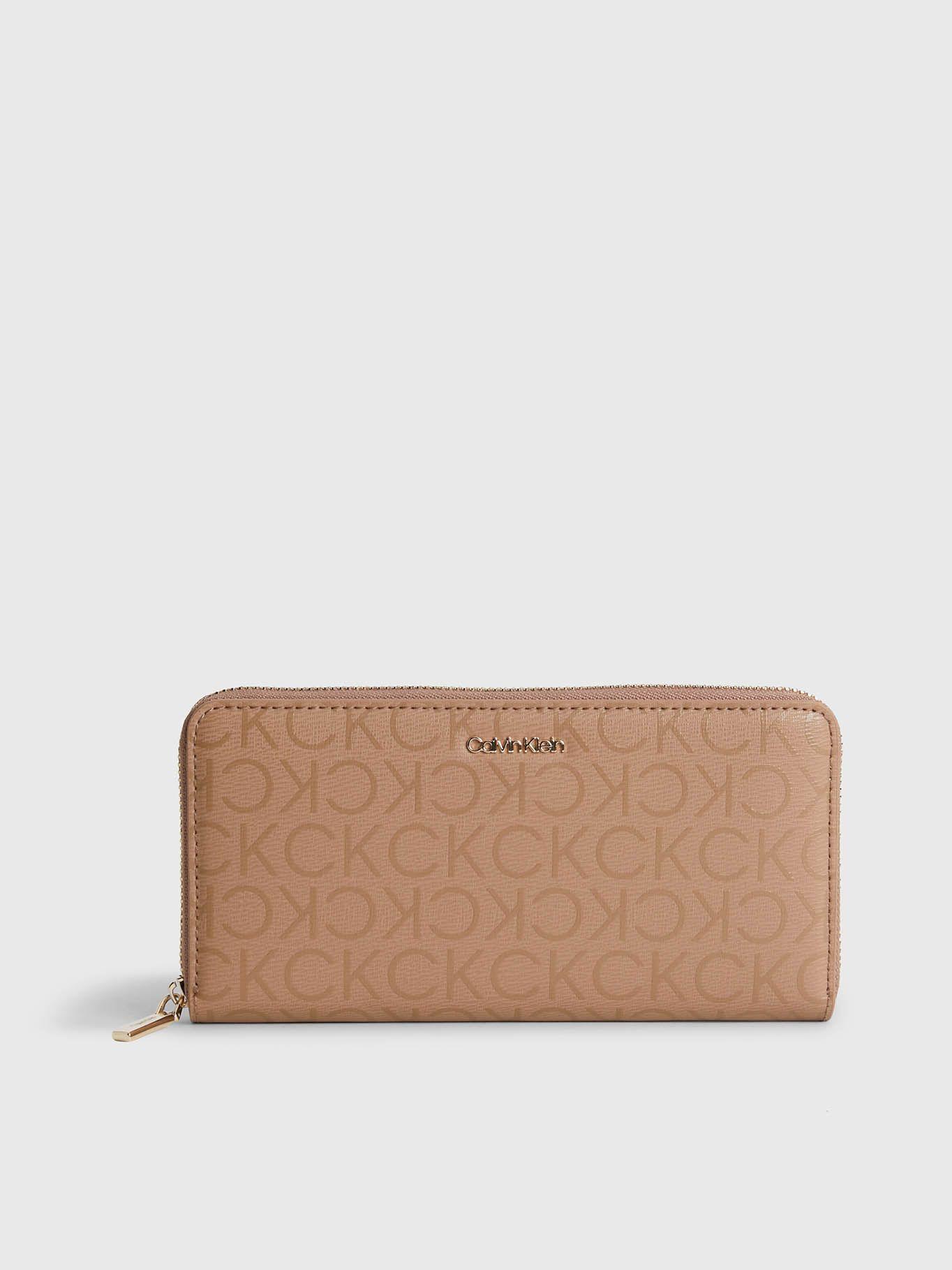 Cartera grande reciclada con cremallera en el contorno con RFID Beige Calvin Klein-0
