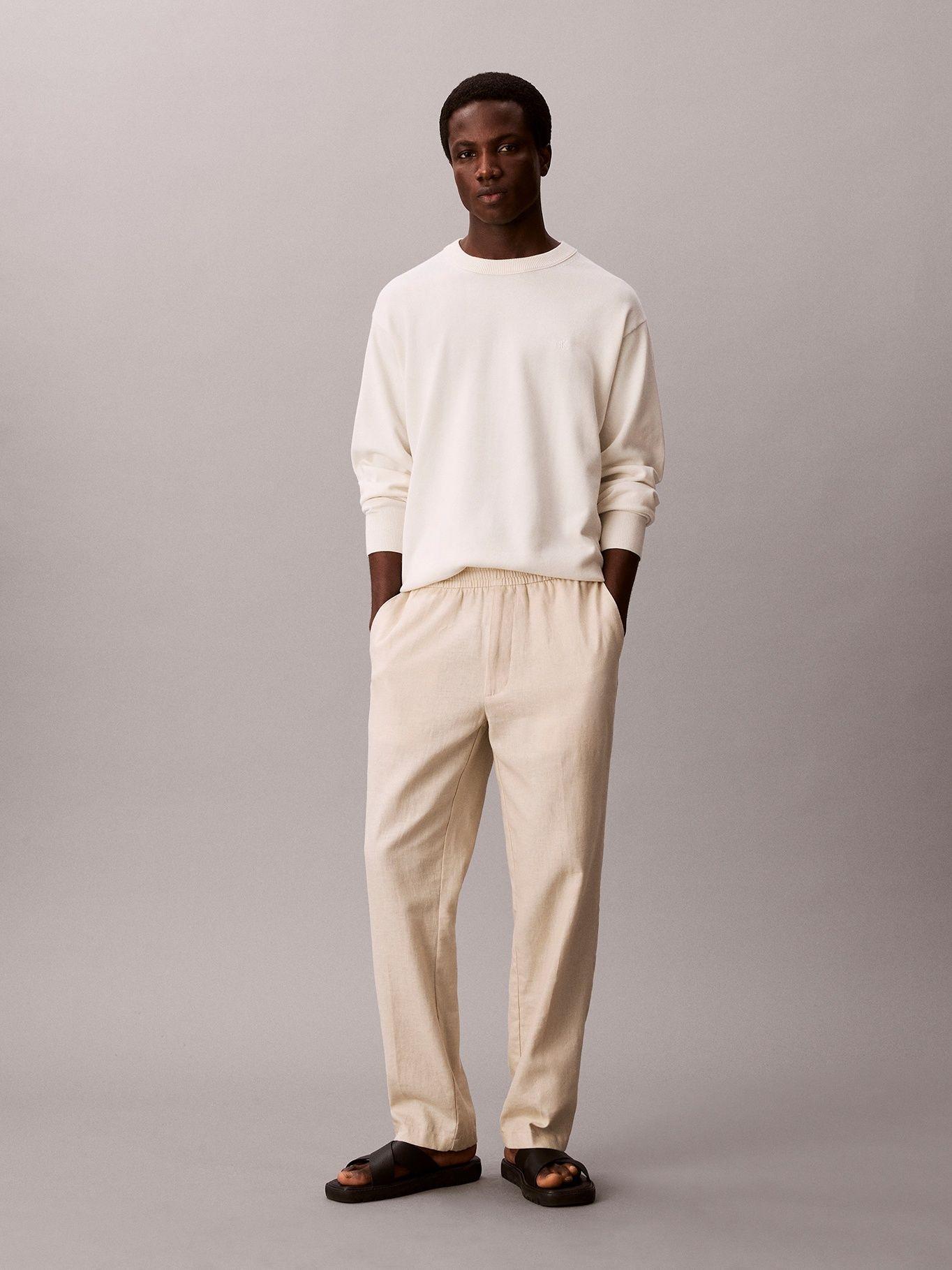 Pantalón Recto Pull-On de Lino Crema Calvin Klein-0