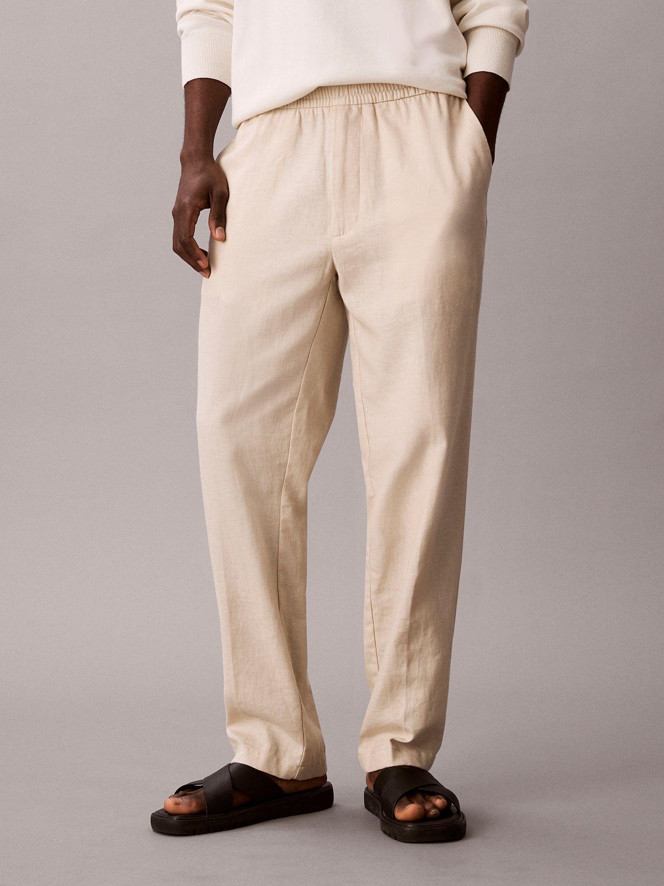 Pantalón Recto Pull-On de Lino Crema Calvin Klein-1