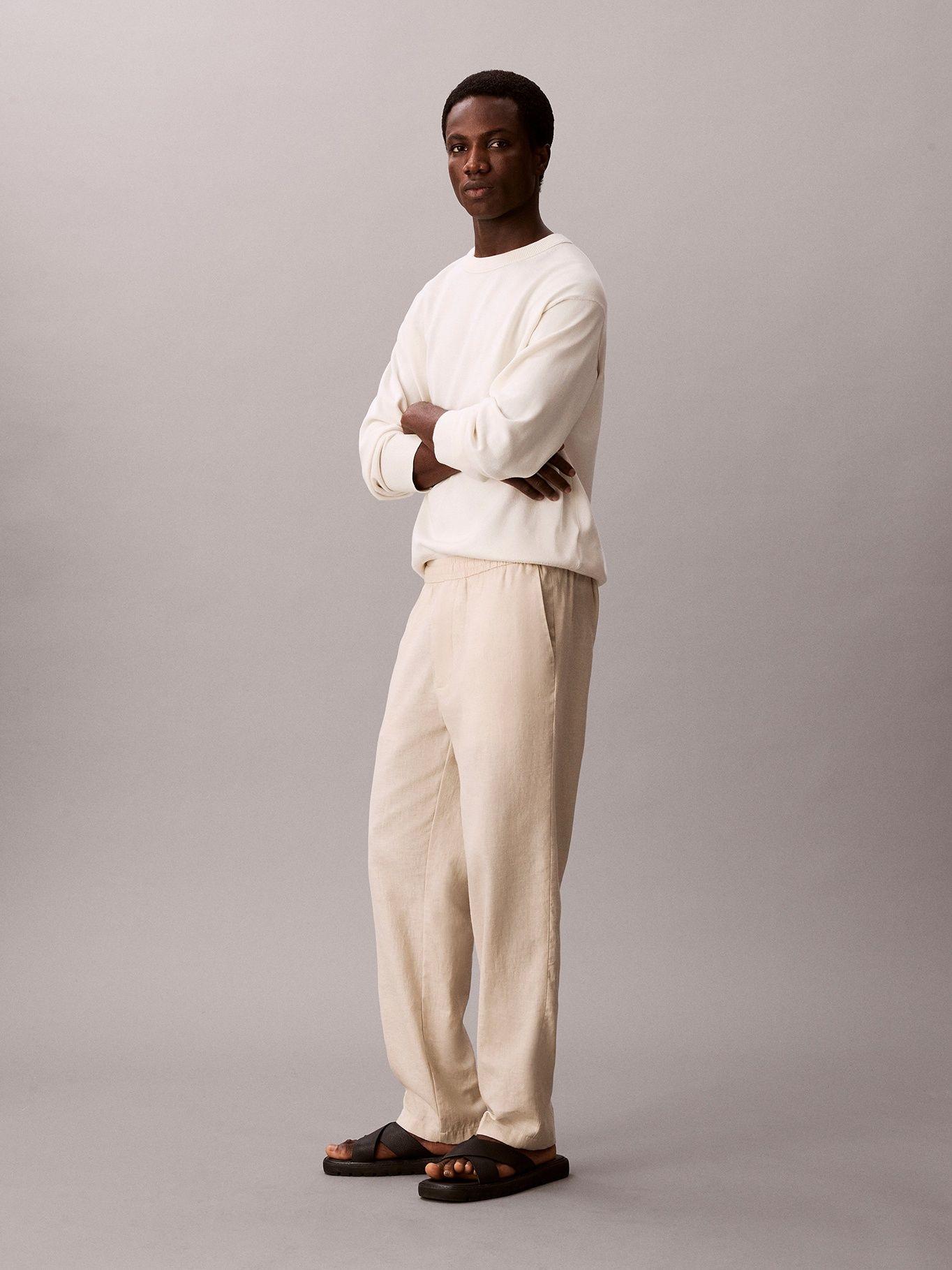 Pantalón Recto Pull-On de Lino Crema Calvin Klein-3