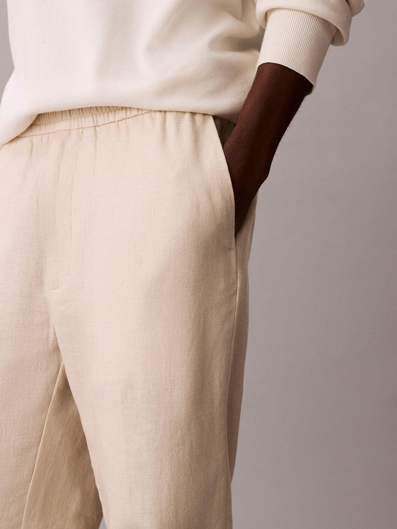 Pantalón Recto Pull-On de Lino Crema Calvin Klein-4