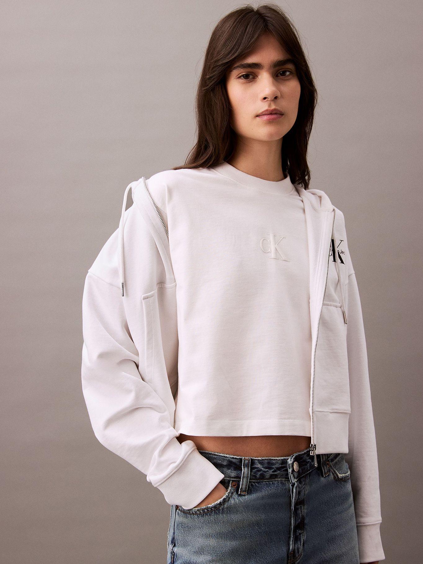 Polera Cropped con Monograma Blanco Calvin Klein-4