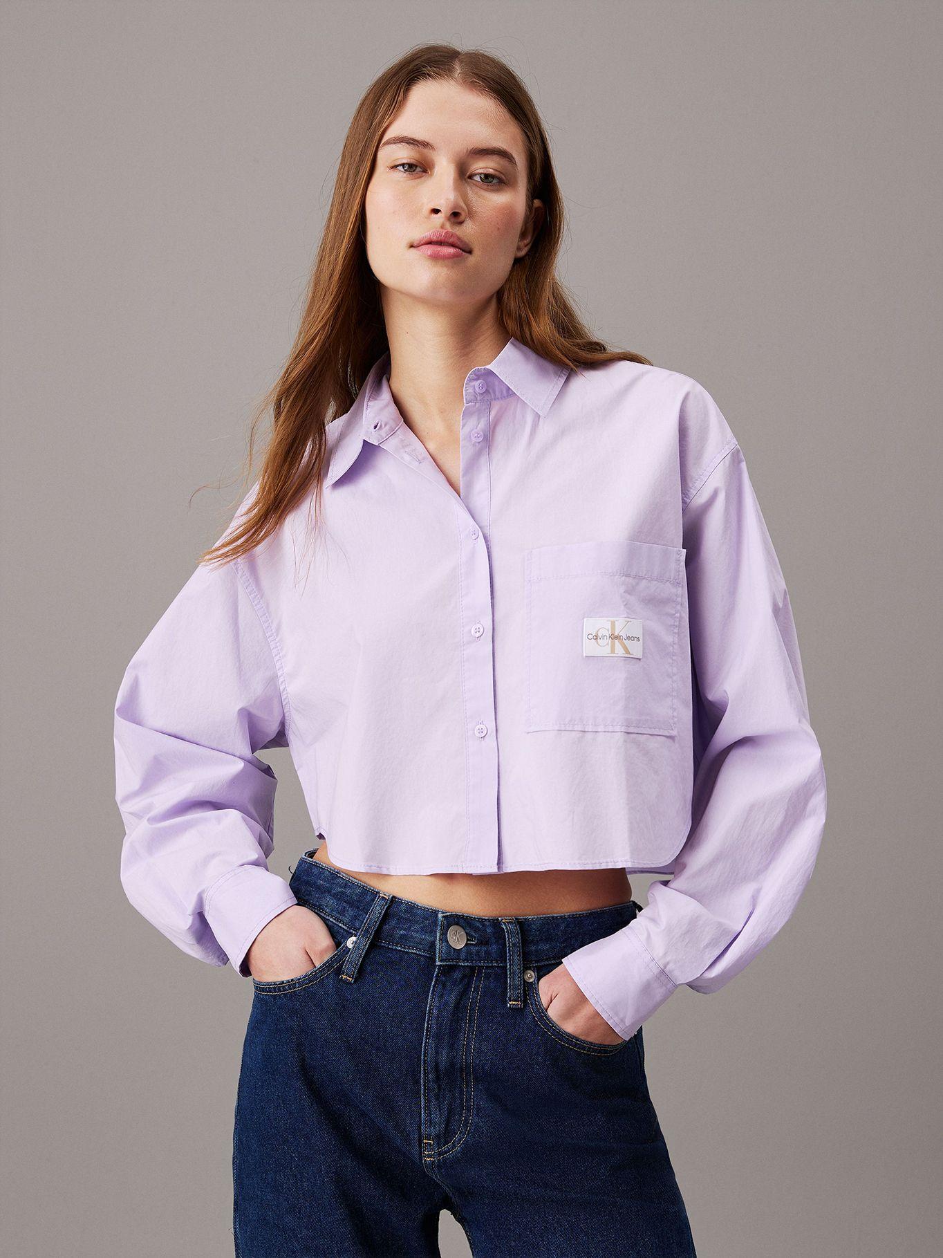 Camisa Woven Label Cropped Morado Calvin Klein-0