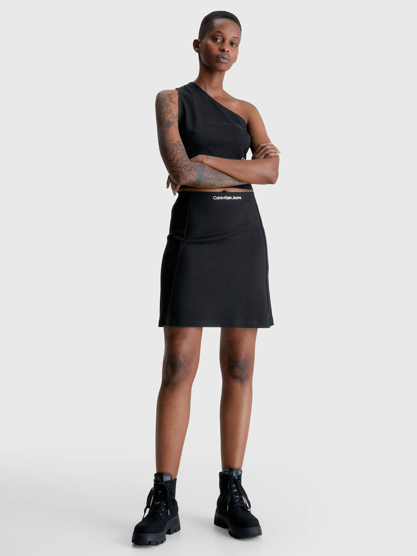 Minifalda con corte evasé de punto milano Negro Calvin Klein-1