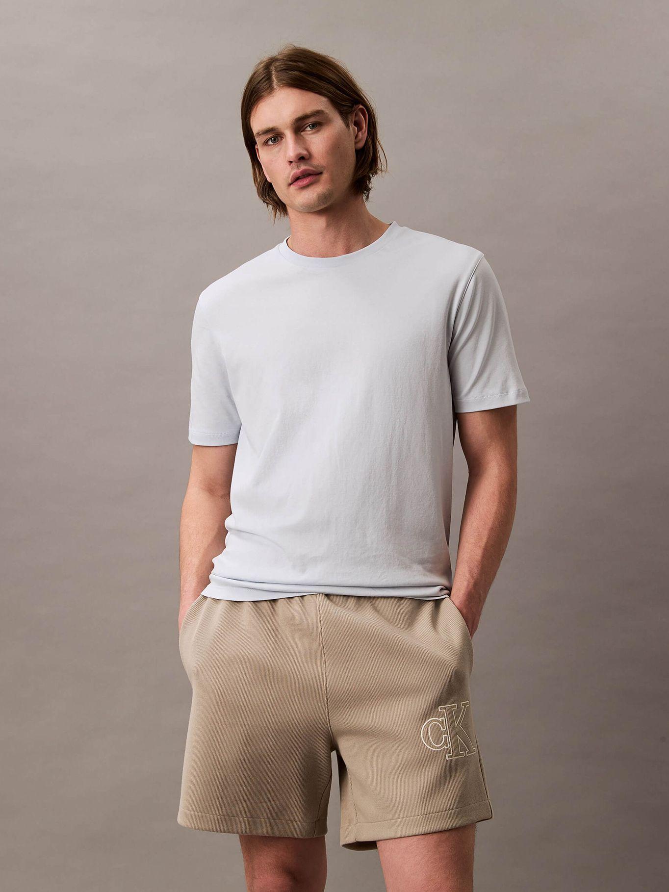 Short Punto Canalé Monograma Bordado Beige Calvin Klein-1