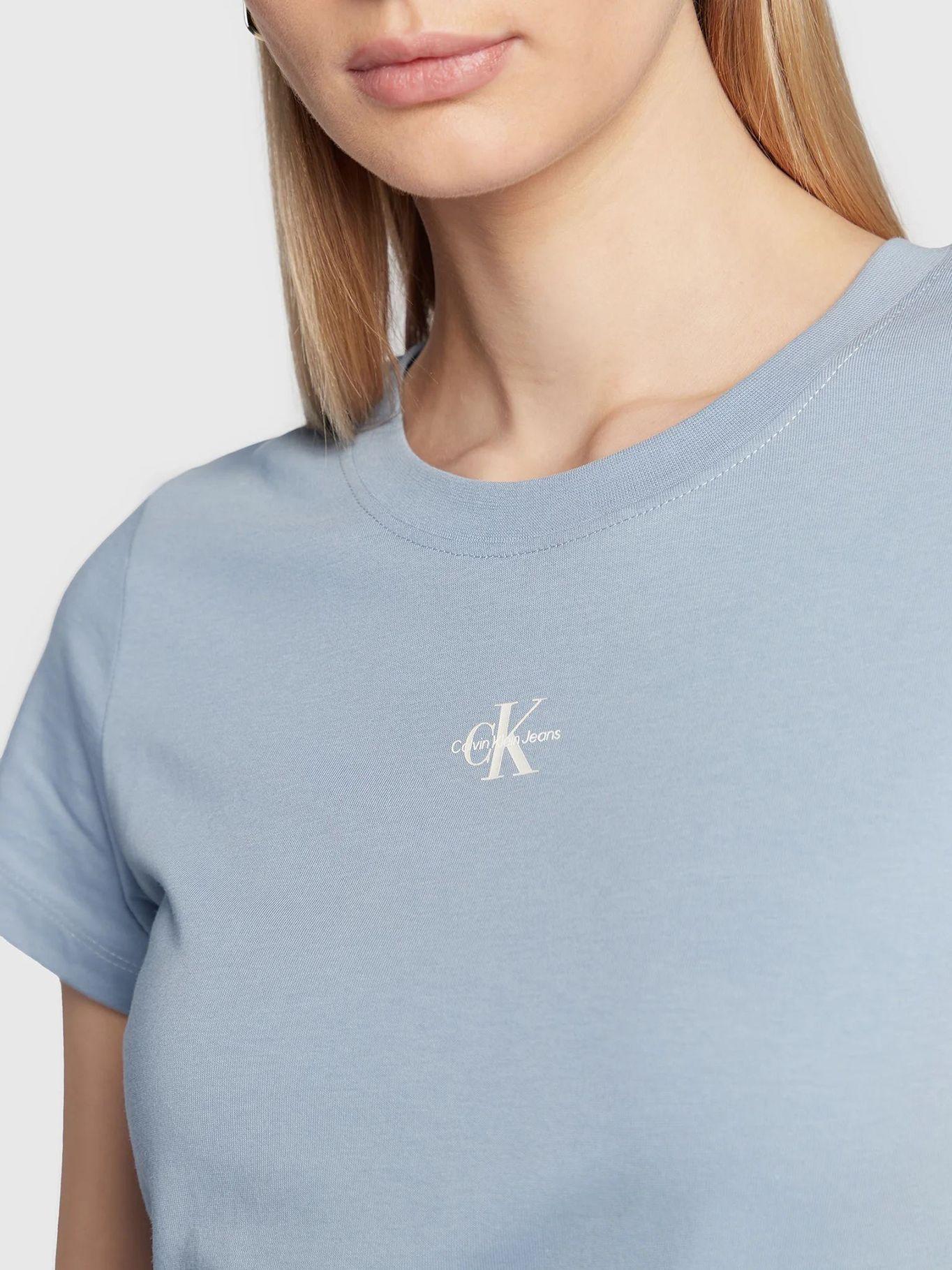 Camiseta de corte slim con logo Celeste Calvin Klein-3