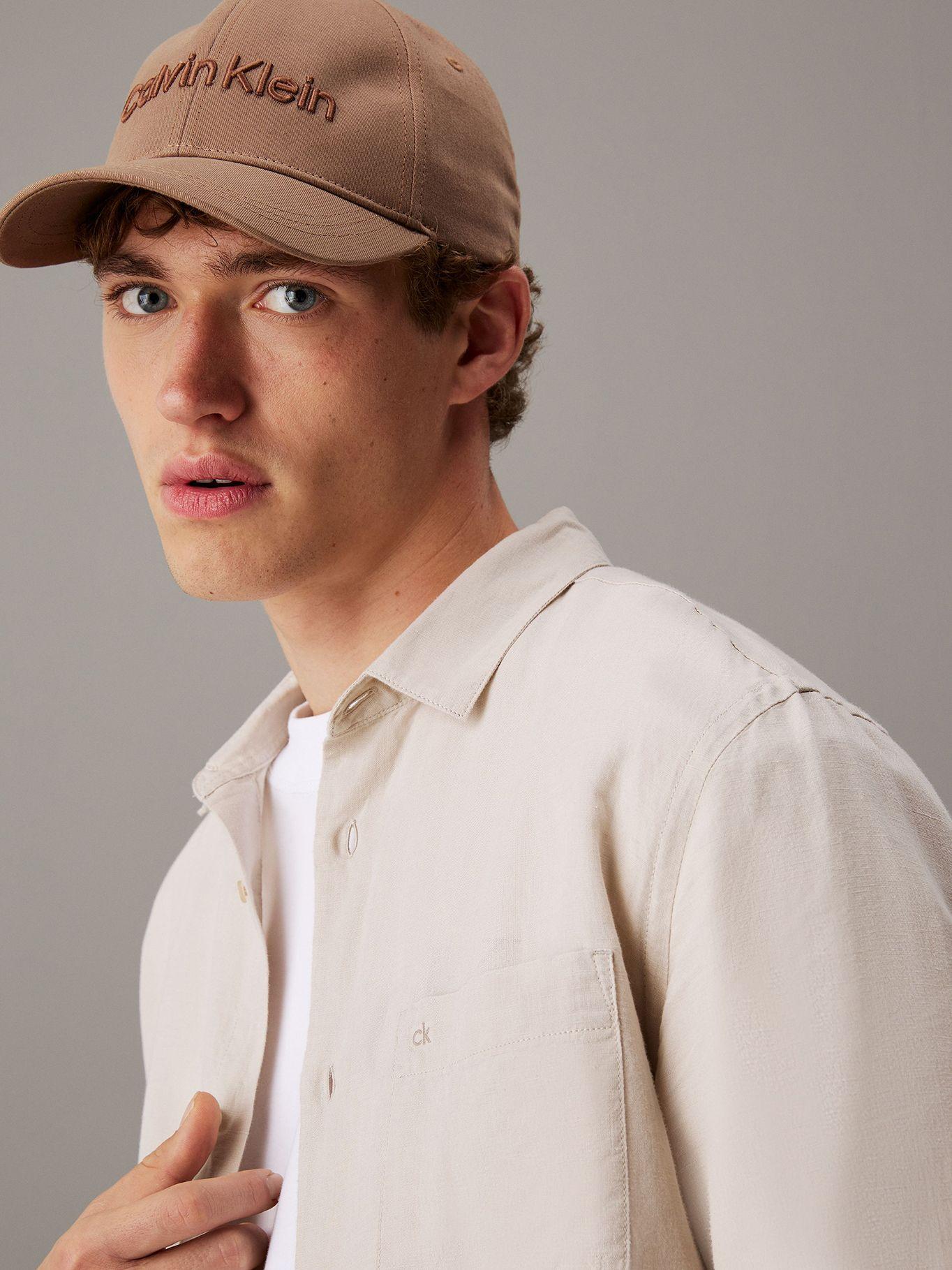 Camisa Regular Fit de Lino y Algodón Beige Calvin Klein-3
