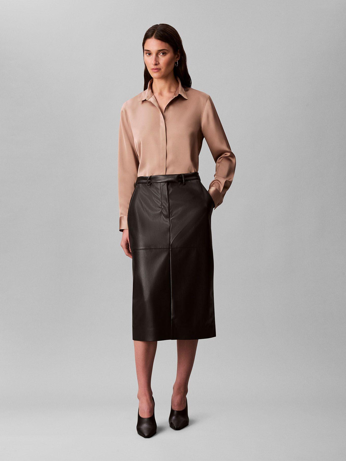 Falda Midi De Cuero Sintético Negro Calvin Klein-0