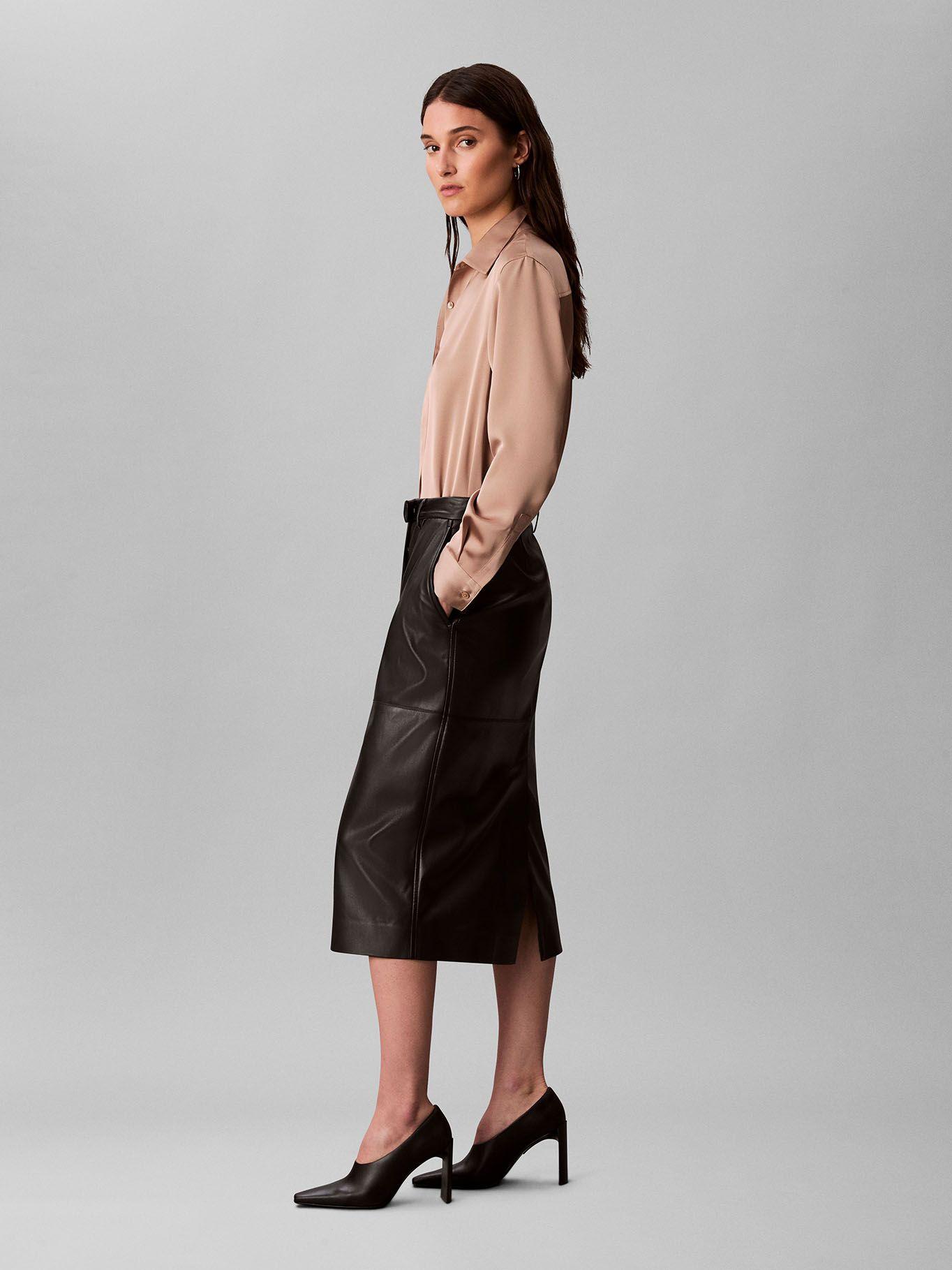 Falda Midi De Cuero Sintético Negro Calvin Klein-2