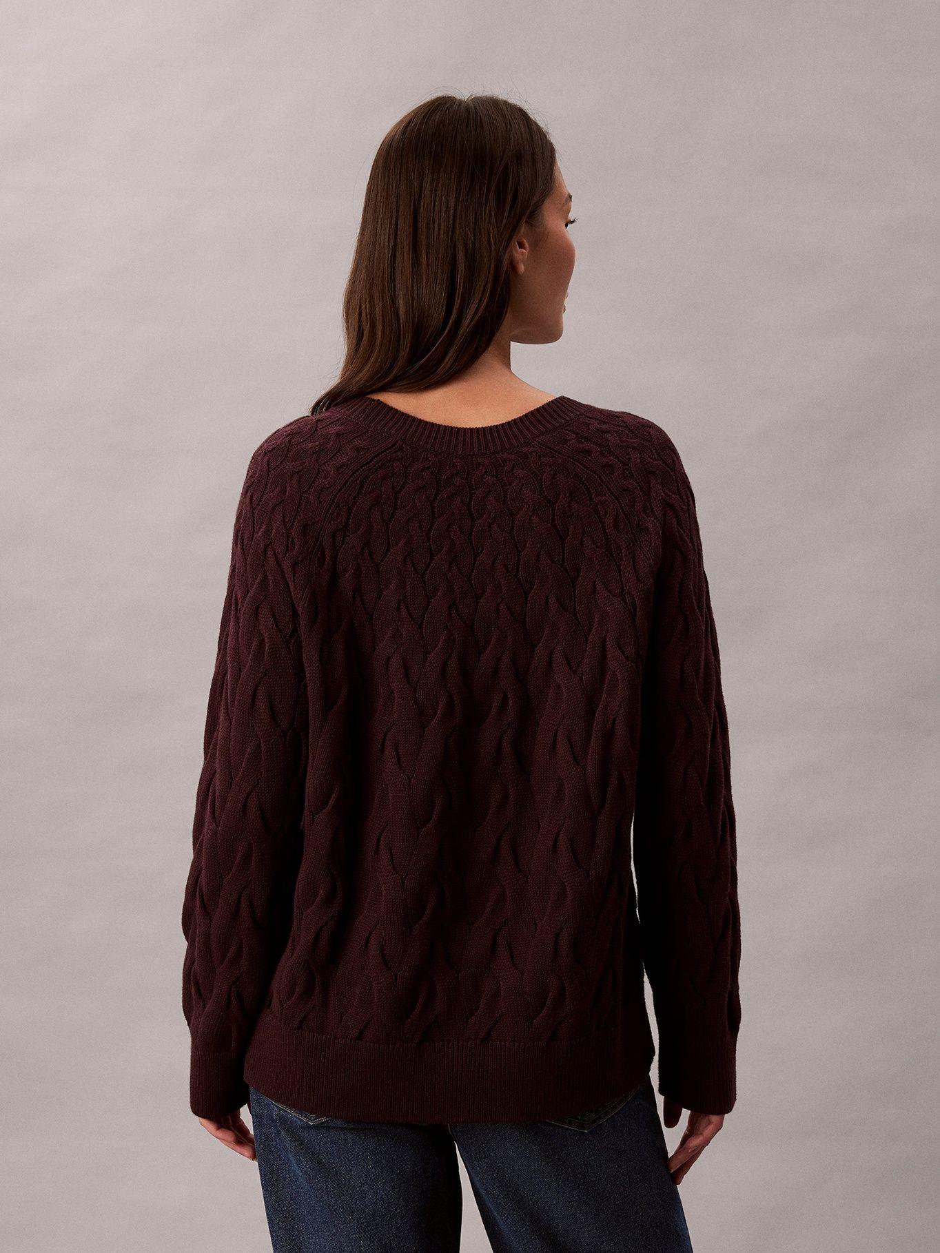Sweater Tejido Trenzado de Cuello Cafe Calvin Klein-2