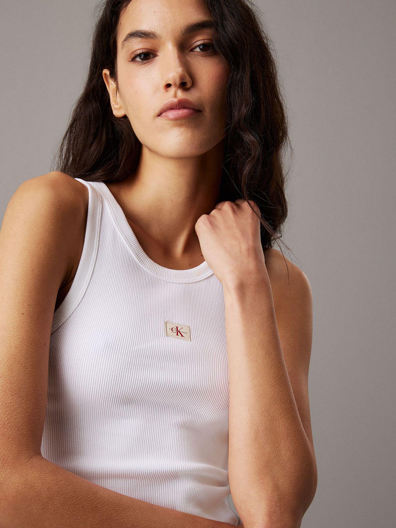 Polera slim tirantes canalé algodón Blanco Calvin Klein-3