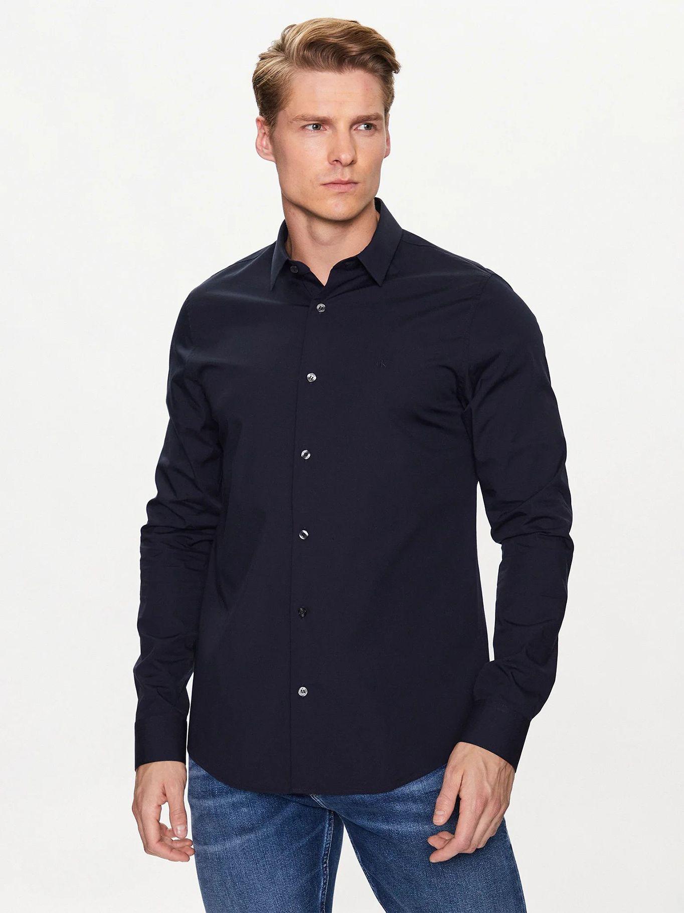 Camisa slim de algodón elástico Azul Calvin Klein-0